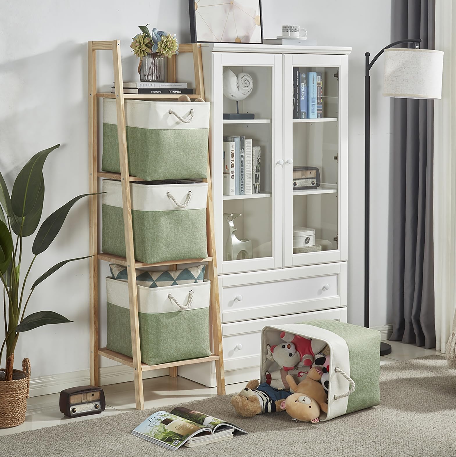HNZIGE Set di 4 contenitori cubici in tessuto per scaffali, cubi