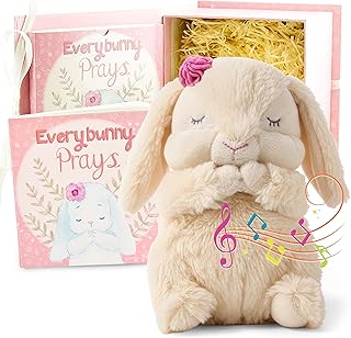 Tickle & Main Everybunny Prays Bunny Plush & Musical Prayer Toy for Christening Gifts for Girls - Pink, 7 in - Baby Dedication & Baptism Gifts for Girls with Illustrated Board Book