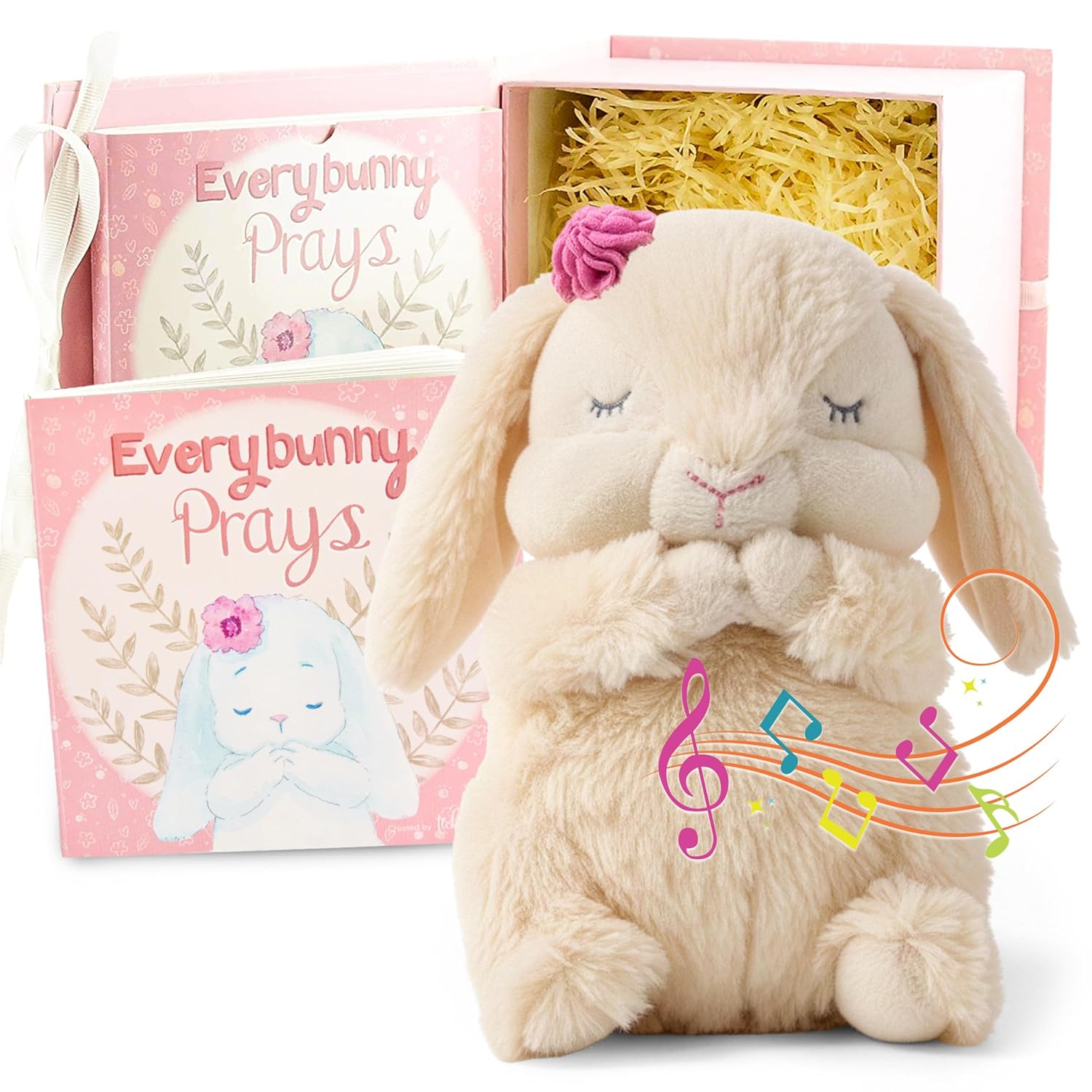 Tickle & Main Everybunny Prays Bunny Plush & Musical Prayer Toy for Christening Gifts for Girls – Pink, 7 in – Baby Dedication & Baptism Gifts for Girls with Illustrated Board Book