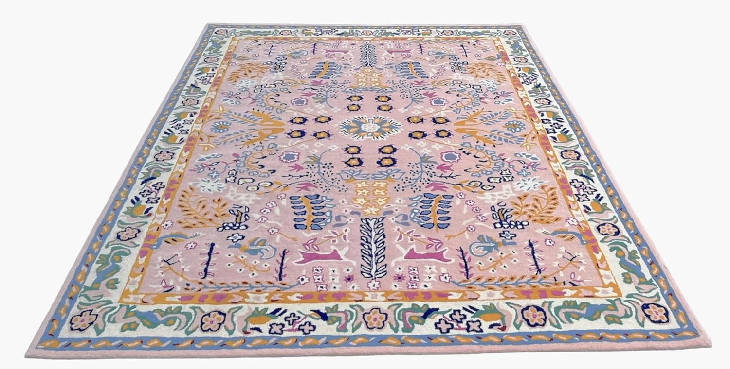 Averry Hand-Tufted Wool Area Rug Pink Colorful, Non-Skid Backing, Sizes 5'x8', 8'x10', 9'x12' (8x10 feet)