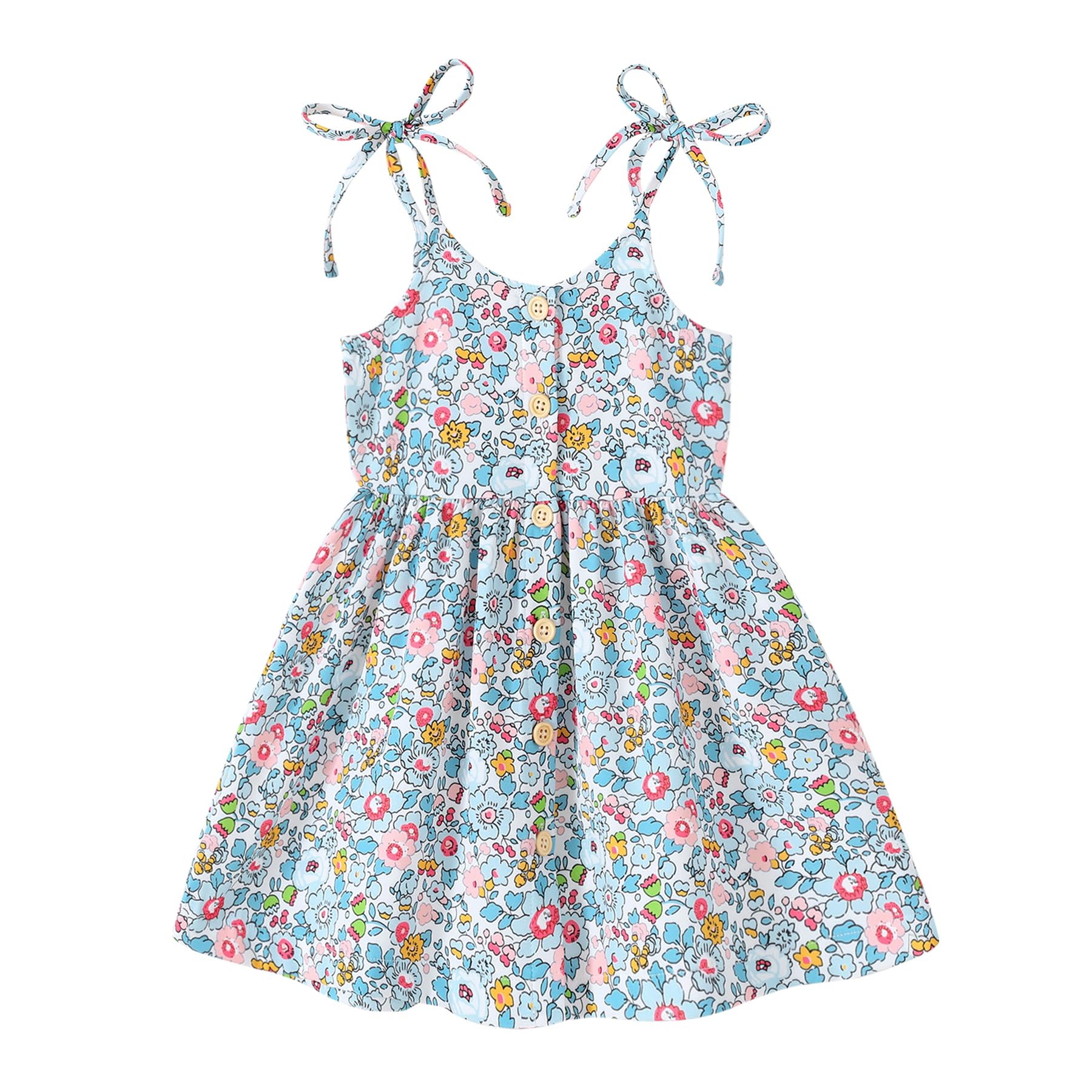 YOUNGER TREE 1-5T Toddler Kids Girls Summer Dress Sling Blue Floral Casual Dress Pattern Girls Party Dress Sleeveless