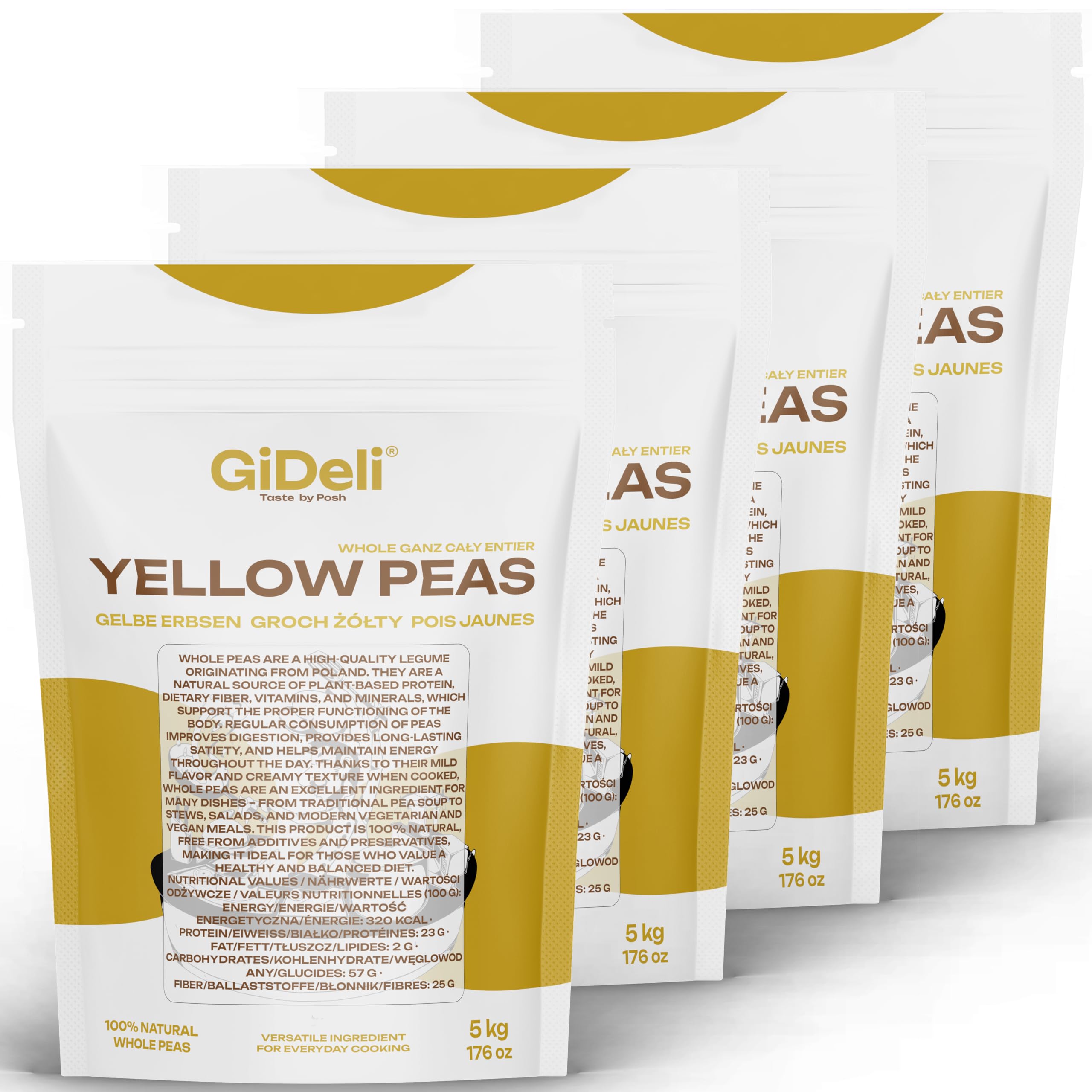 GiDeli Gelbe Erbsen Getrocknete 4 x 5kg - ungeschält, Ganze - proteinreich, ballaststoffreich, vegan - ohne Zusatzstoffe, für Suppen, Eintöpfe, Suppen, Gulasch, Salate & Püree