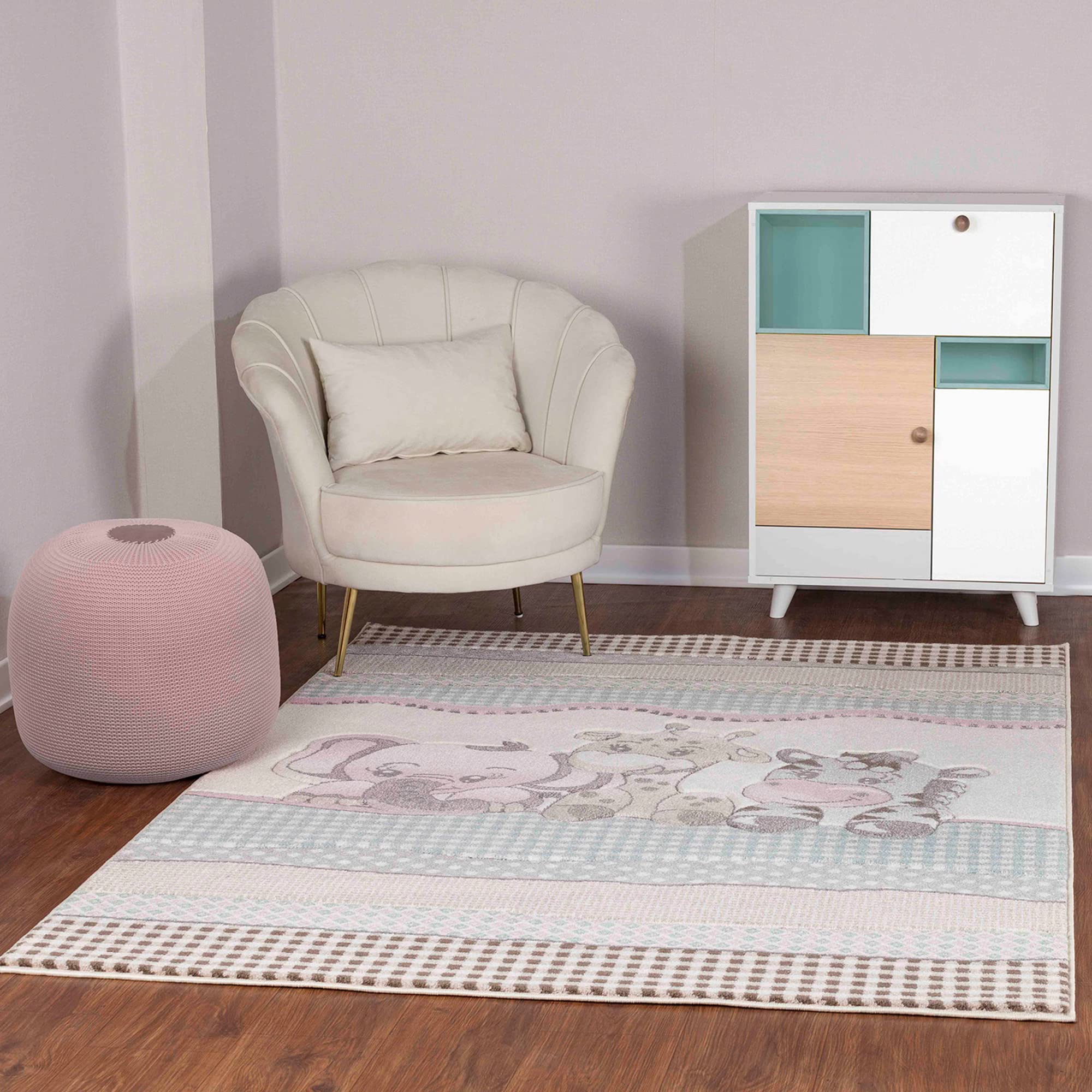 Livabliss Safari Kids - Childrens for Bedroom 160x213 cm, Kids Carpet for Girls & Boys Bedroom, Playroom and Nursery s, Baby for Girl or Boy Room, White, Grey and Beige