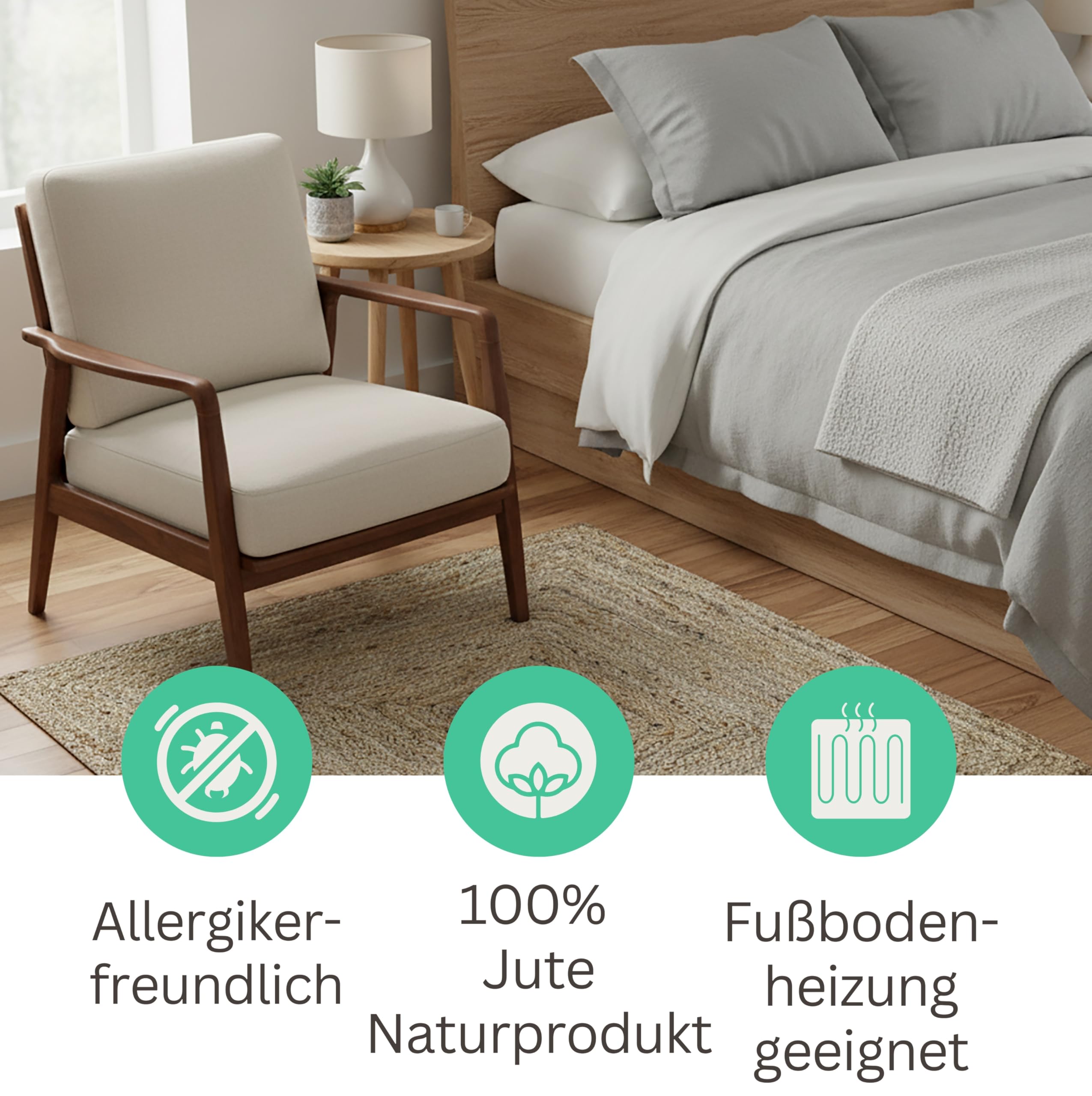 MY-RUG Jute Teppich 120x120 cm - Juteteppich Handgewebt - Natur Beige | Nachhaltiger Sisalteppich in Sisal-Optik, OEKO-TEX zertifiziert, ideal für Wohnzimmer, Boho-Stil und Saugroboter geeignet