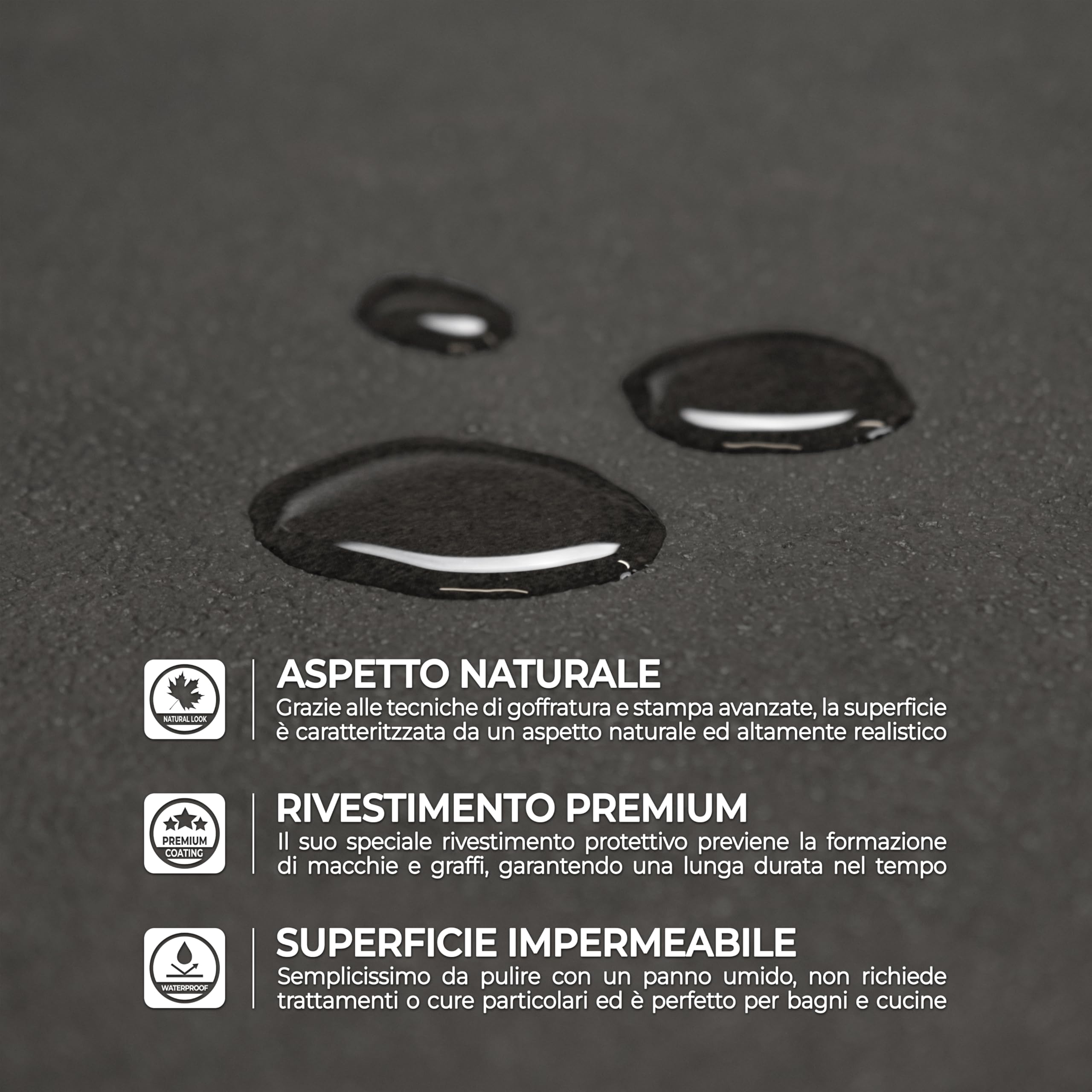 GIURI TESSUTI - Pavimento in PVC - Collezione Prestige - Rivestimento per superfici in Vinile Impermeabile con texture Antiscivolo e supporto Insonorizzante (H. 200 cm, LUNAR DARK)