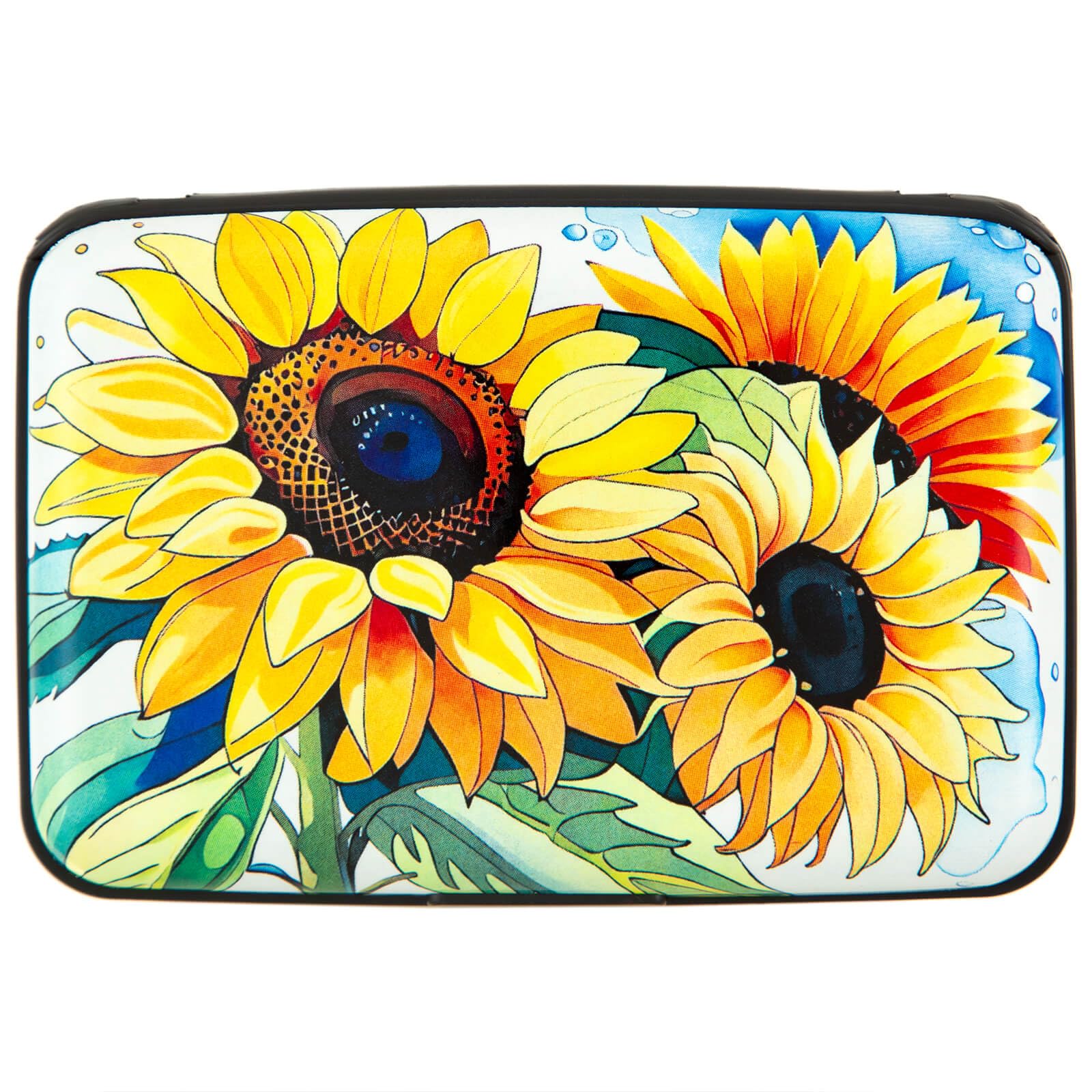 Kaabao Credit Card Holder, Metal Card Wallet RFID Blocking Mini Slim Aluminum Business Hard Card Case for Women Men (Watercolor Sunflower)