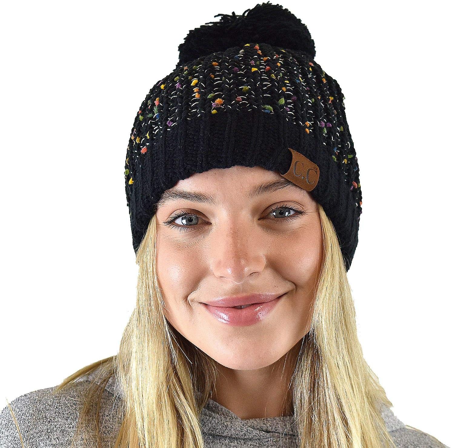 C.C Soft Winter Warm Confetti Knit Chenille Pom Beanie Hat