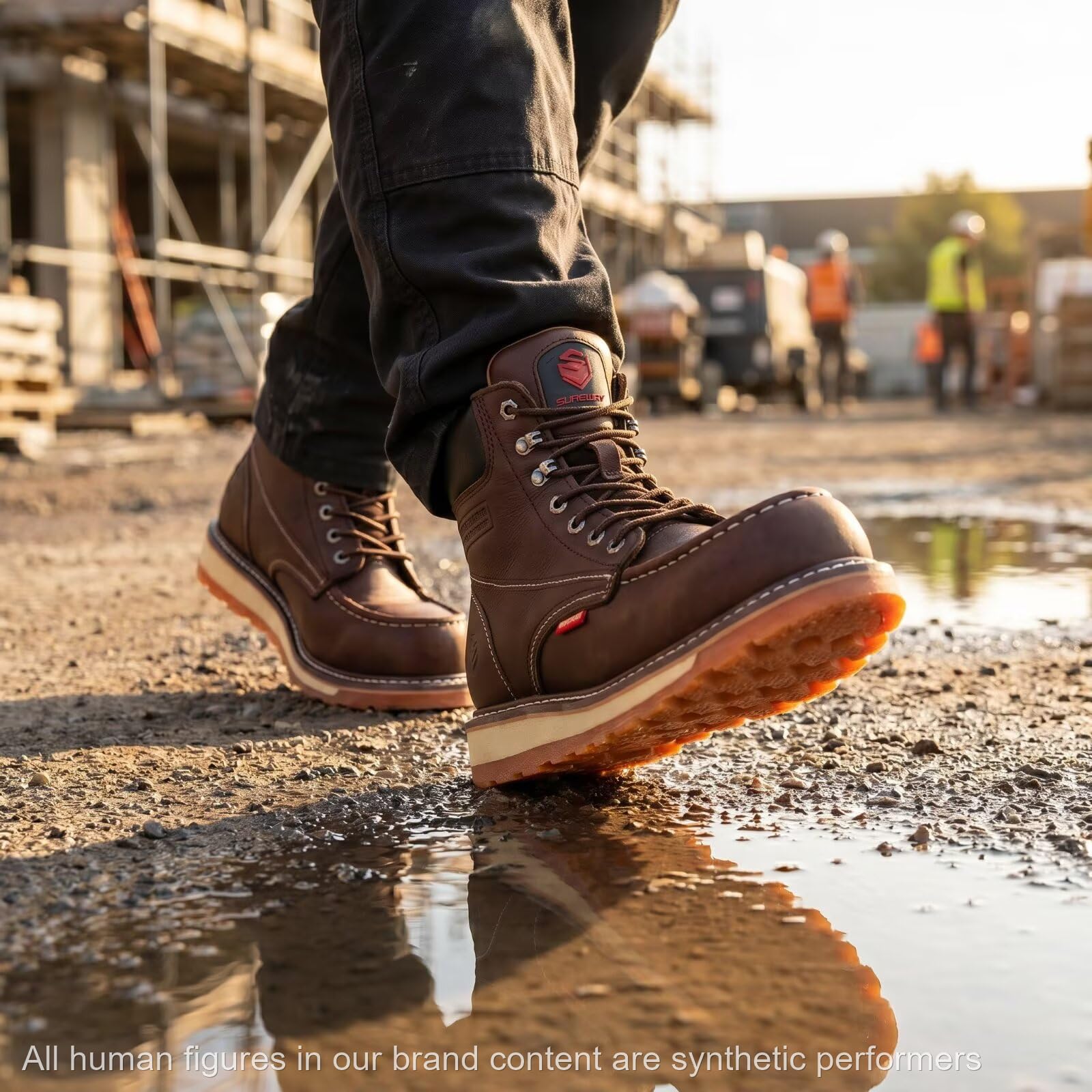 SUREWAY 15,2 cm lange Herren-Arbeitsstiefel aus robustem Stahl/Verbundwerkstoff/weicher Zehenbereich, bequem und langlebig, Goodyear-Welt, Vollnarbenleder, öl-/rutschfest, Keilabsatz