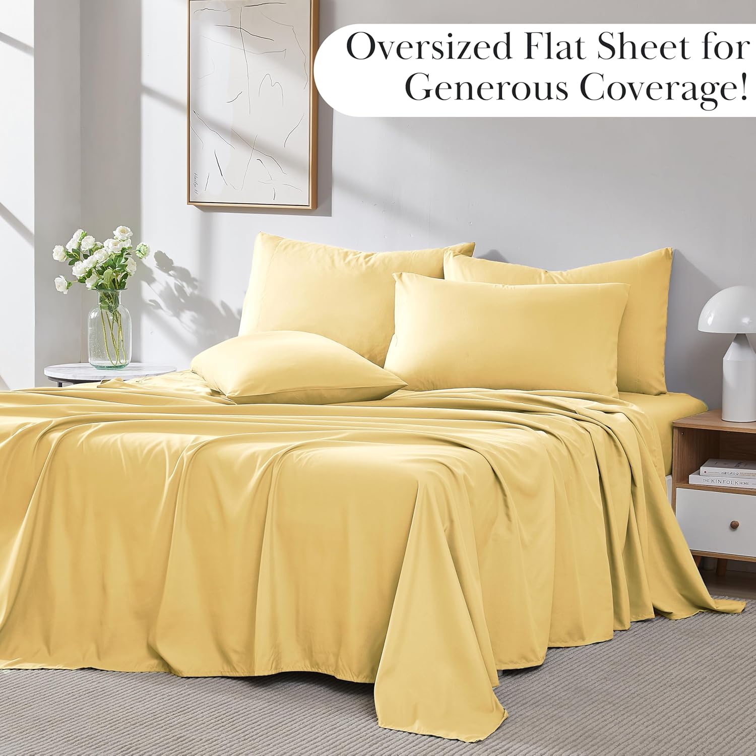 Southshore Fine Living, Inc. 21-Inch Extra Deep Pocket Queen Sheets, 6-Piece, Microfiber Sheet Set Queen Size, Oversized Flat, Deep Pocket Fitted, Muted Gold Pillowcases, Muted Gold Sheets - Image 9