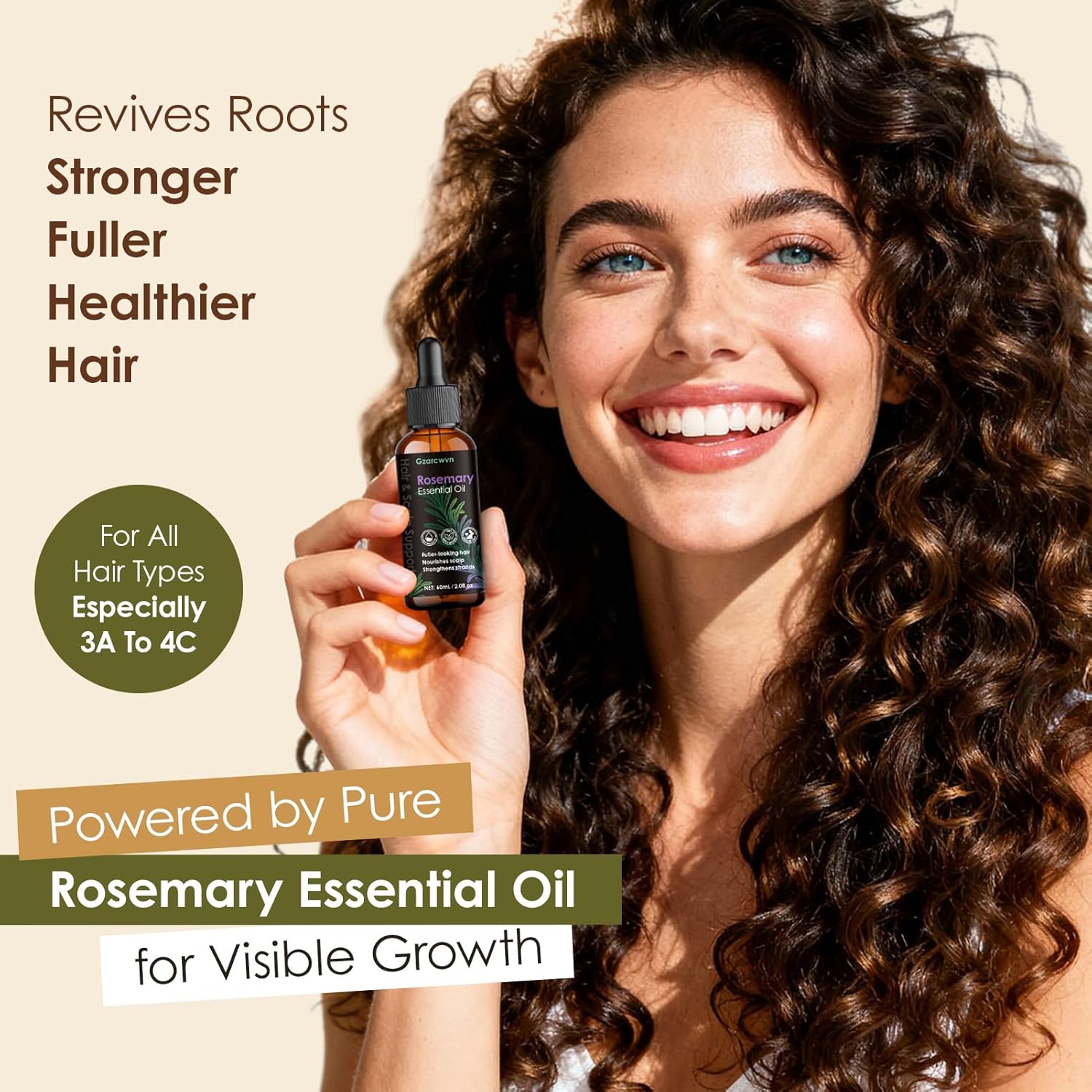 Gzarcwv Rosemary Essential Oil 60ml | Scalp Care & Hair Nourishing Oil | Plant-Based Formula for Stronger-Looking, Smoother Hair | Daily Scalp Massage & Hair Care - Image 2
