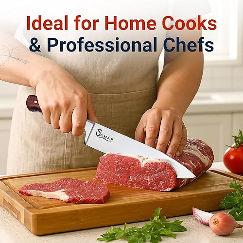 Miniatura 7 de Cuchillo de chef de 8 pulgadas  Cuchillo de chef profesional de acero inoxidable con mango de wengué de madera africana y pasador de mosaico