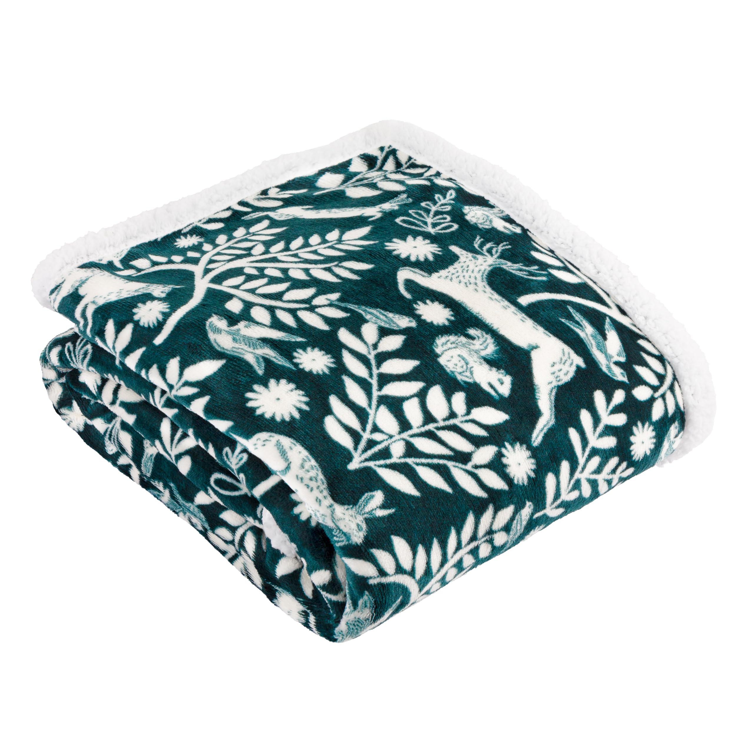 furn. Skandi Woodland Throw – Scandinavian Woodland Animal Sherpa Fleece Blanket (Forest - 140x180cm)