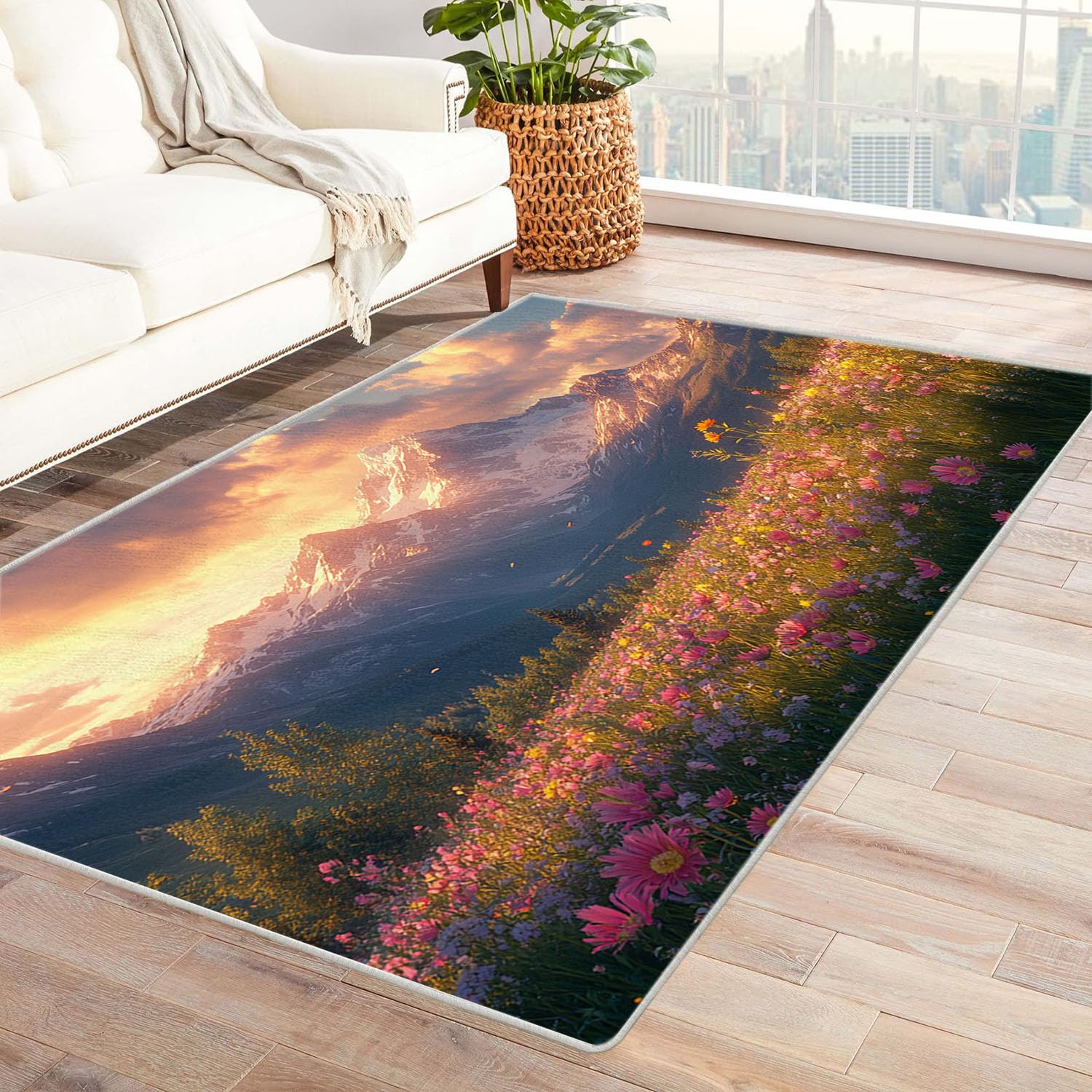 Tapis chambre fille vert 3D lavable pour apporter fraîcheur et confort sur le sol du salon
