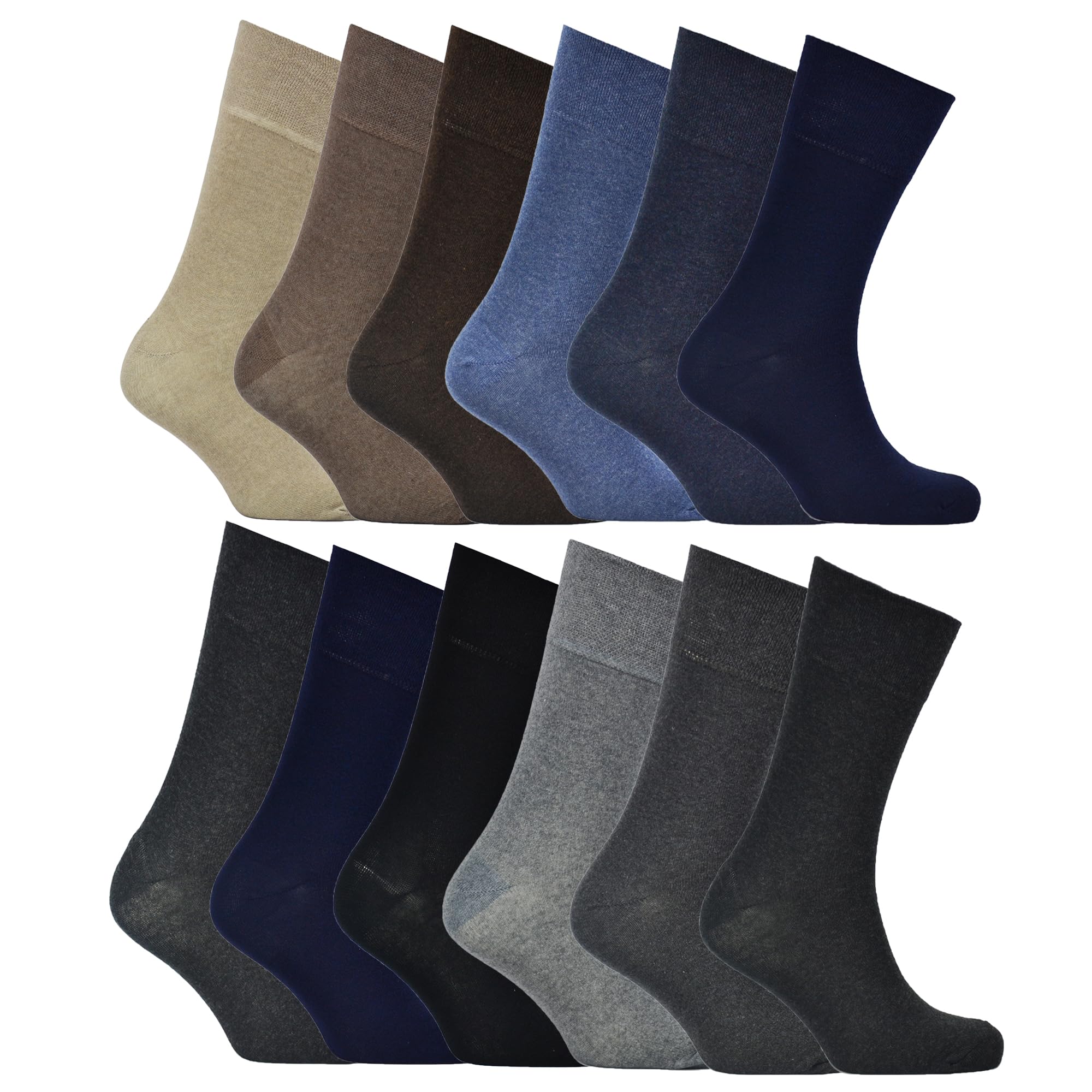 6 Pairs Eazy Grip Men’s Socks - Non-Elastic – Cotton Rich Comfort Fit, Soft Top Socks for Circulation Support – UK Size 6-11 (EUR 39-46), Assorted Coloured