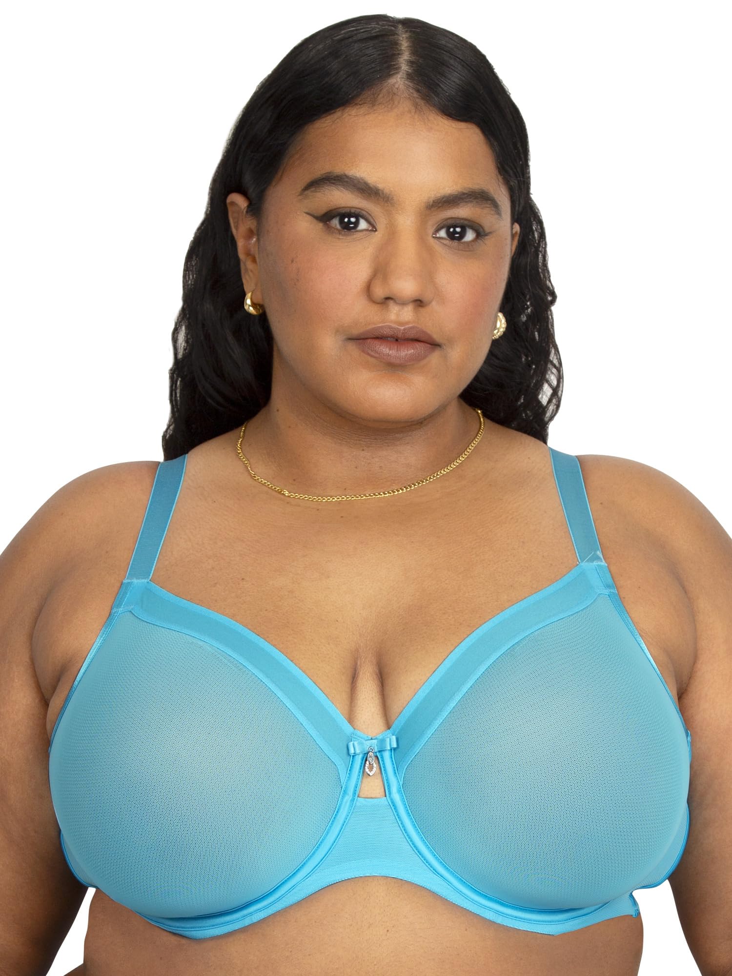 Curvy Couture Women's Plus Size Sheer Unlined Underwire Plunge, Deep Dive Blue, (40) C