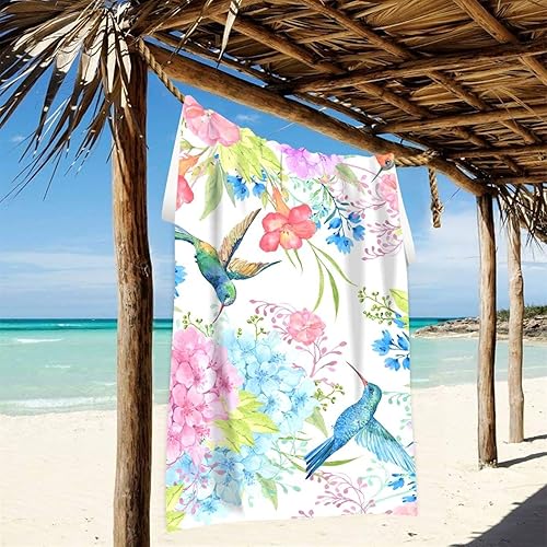 Miniatura 2 de OTVEE Toalla de playa de gran tamaño con diseño de pájaros y colibríes, 31 x 71 pulgadas, extra grande, ligera, suave, absorbente, sin arena, de