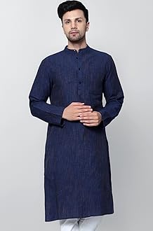 Men's Cotton Regular Textured Long Kurta Full Sleeves - Casual Ethnic Wear