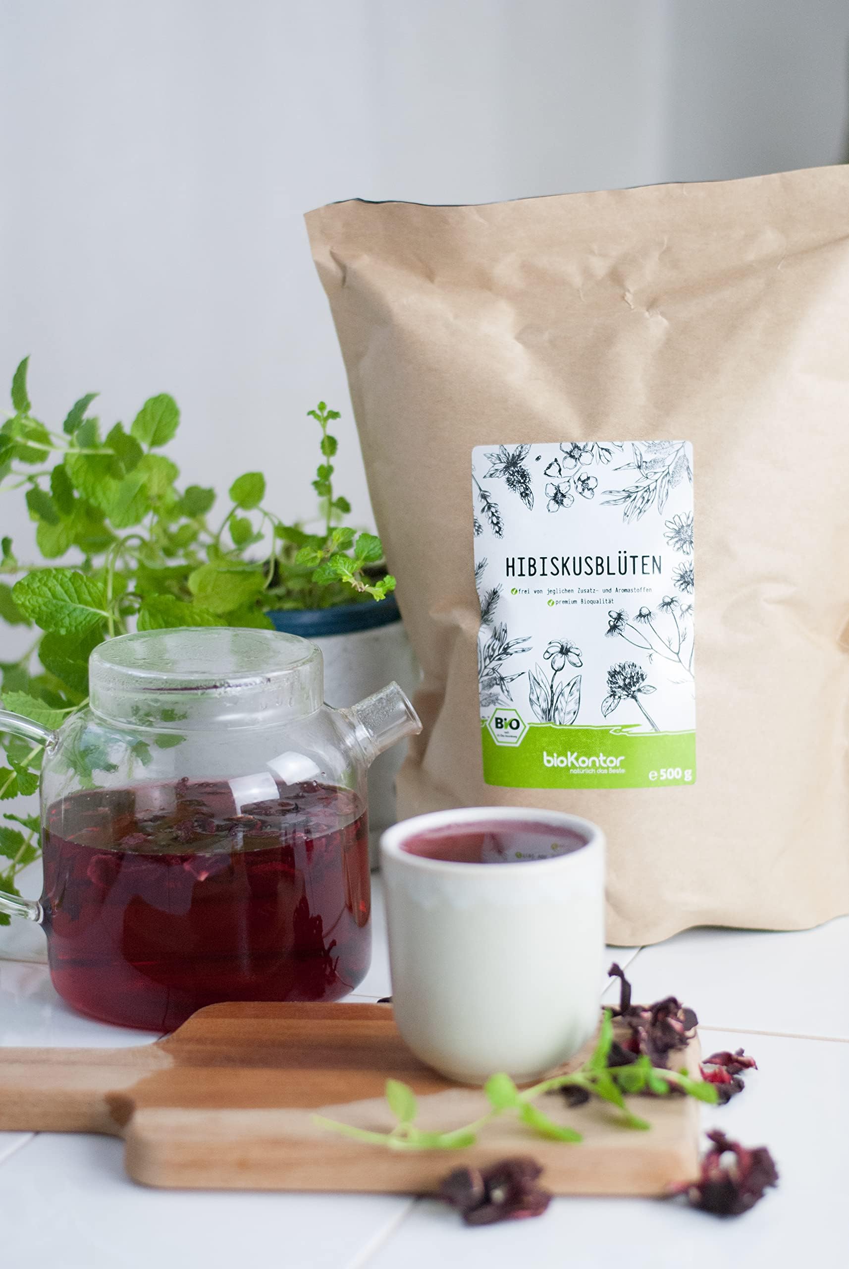 Hibiskusblüten BIO ganz und getrocknet 1000 g - Premium HIbiskus Tee - Hibiskusblütentee 100% natürlich aus biologischem Anbau - bioKontor