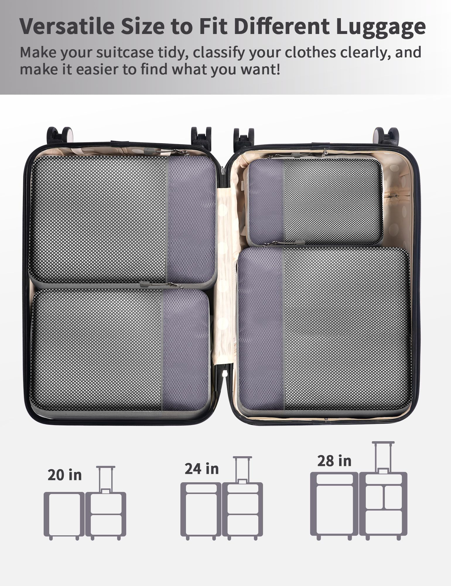 SWIHELP Compressie Verpakking Kubussen 7PCS Travel Organizer Tassen Uitbreidbaar Essentieel voor Koffers Reizen Bagage Organizer Tassen Set