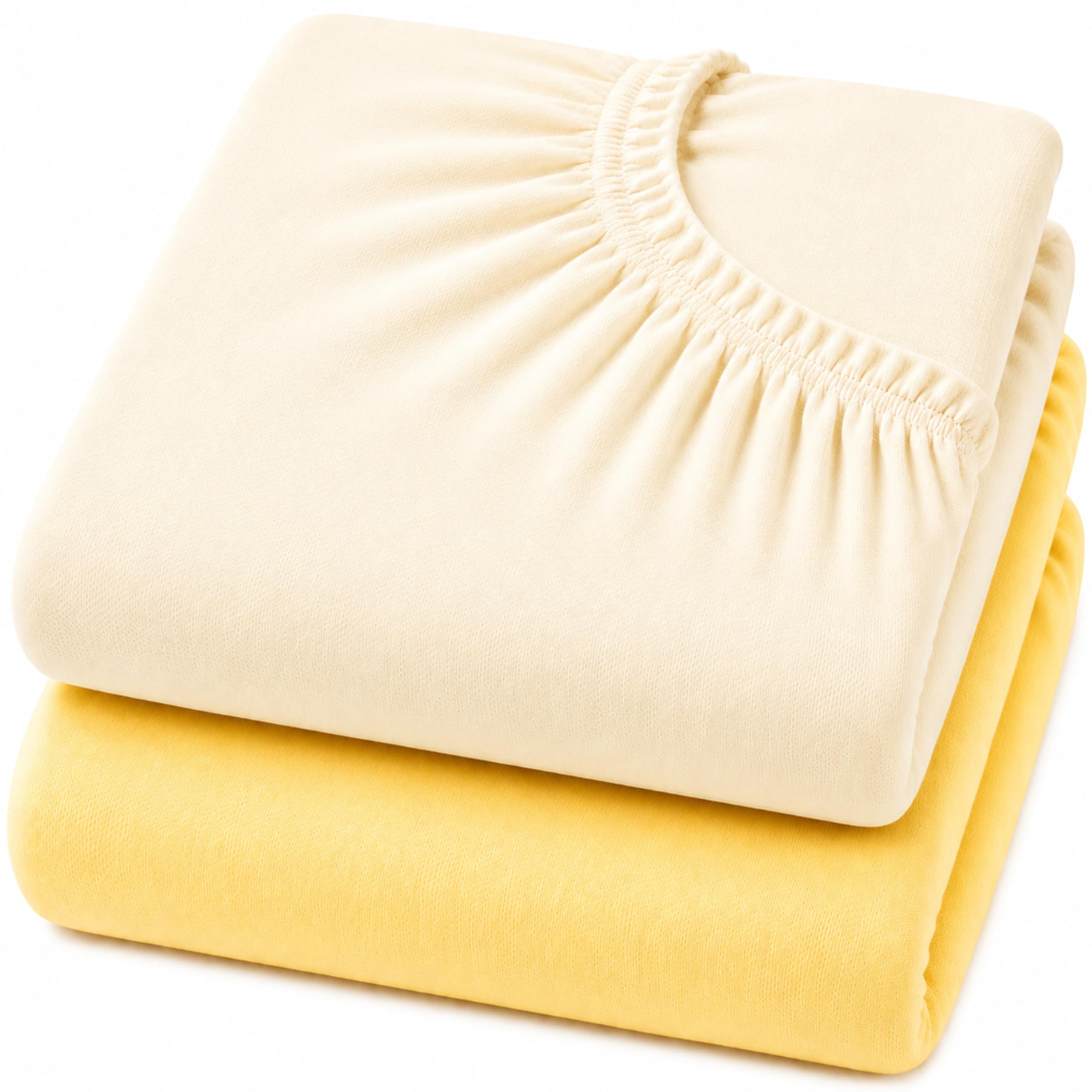 Dudu N Girlie Next to Me Crib Sheets 85x51cm – Cream & Yellow, 2 Pack, 100% Jersey Cotton Fitted Bedding for Bedside & Co-Sleeping Cribs