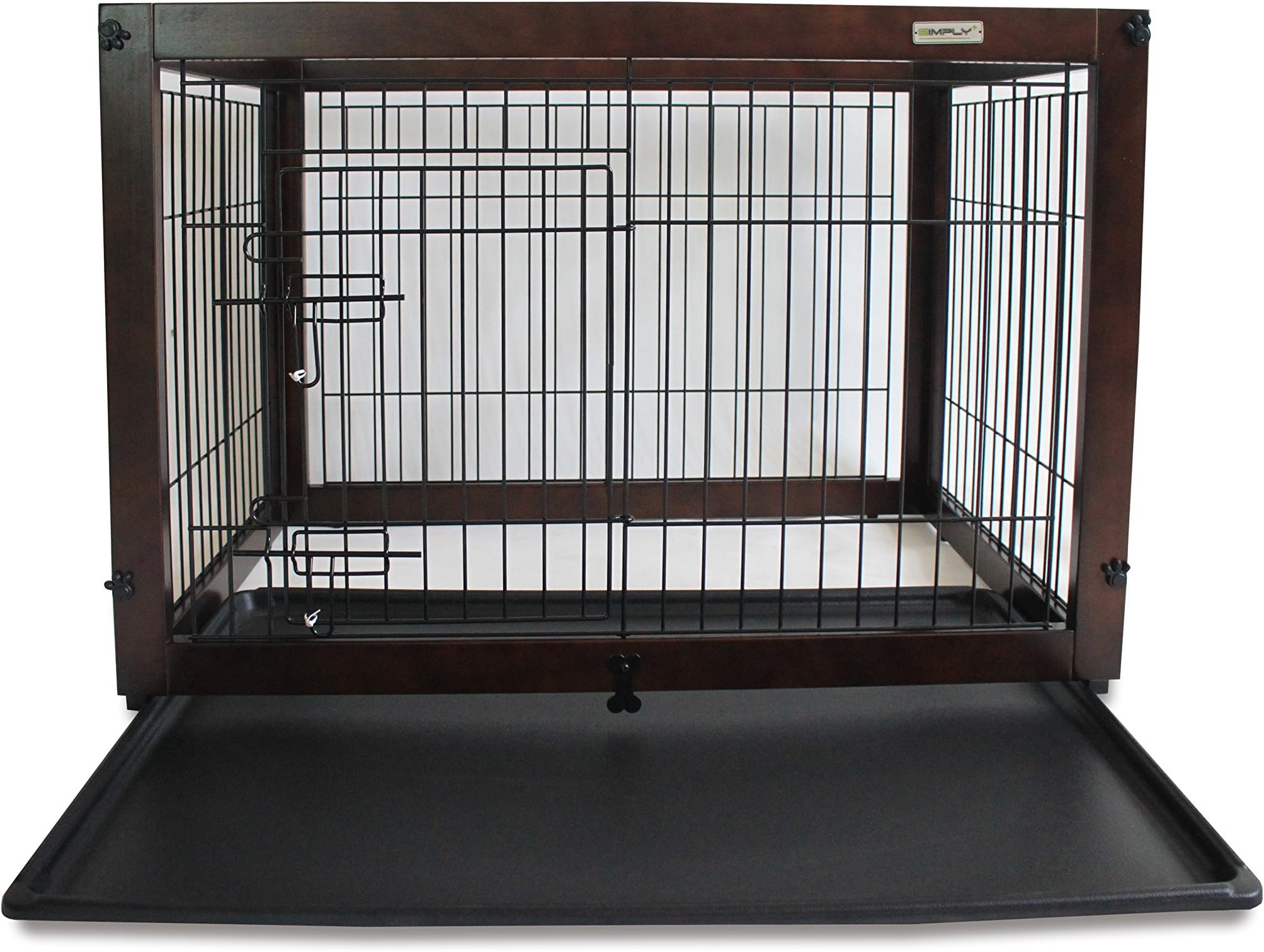 Simply Plus Deluxe Dog Crate [Newly Designed Model], Solid Wooden Frame+ Metal w / Tray