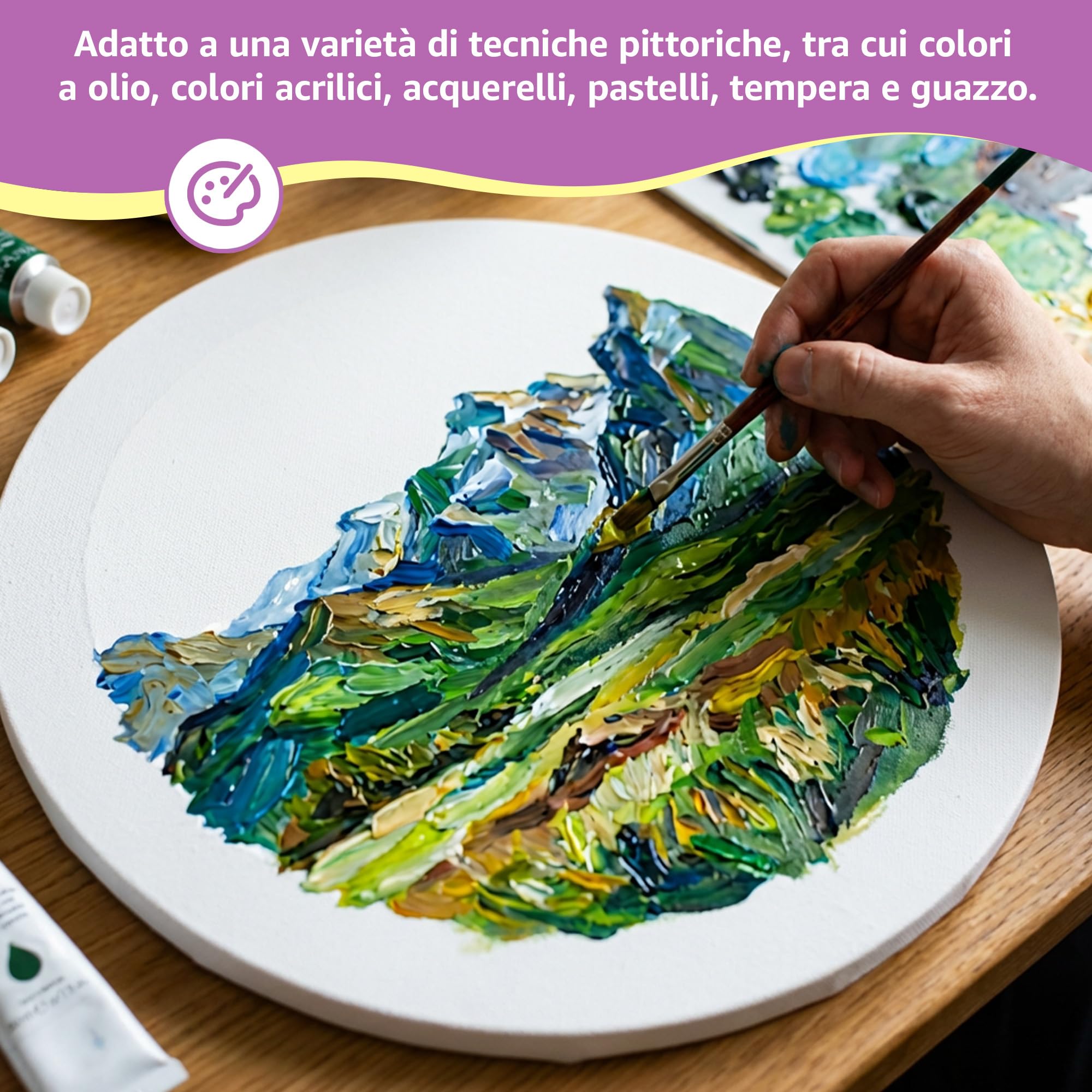 Pryma Tela da Pittura Rotonda Ø 40 cm per Artisti e Decorazione