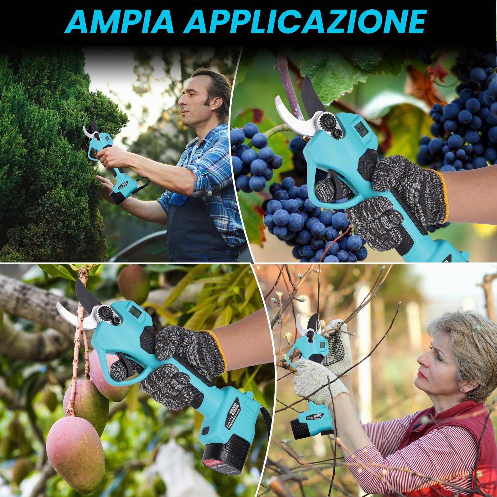 NUZEKY Forbici Potatura Elettriche - 40mm Cesoie Potatura Elettriche Professionali Con 2 21V/2000 mAh Batteria-Forbici a batteria da potatura per potatura per Giardinaggio Albero da Frutta Delle Viti
