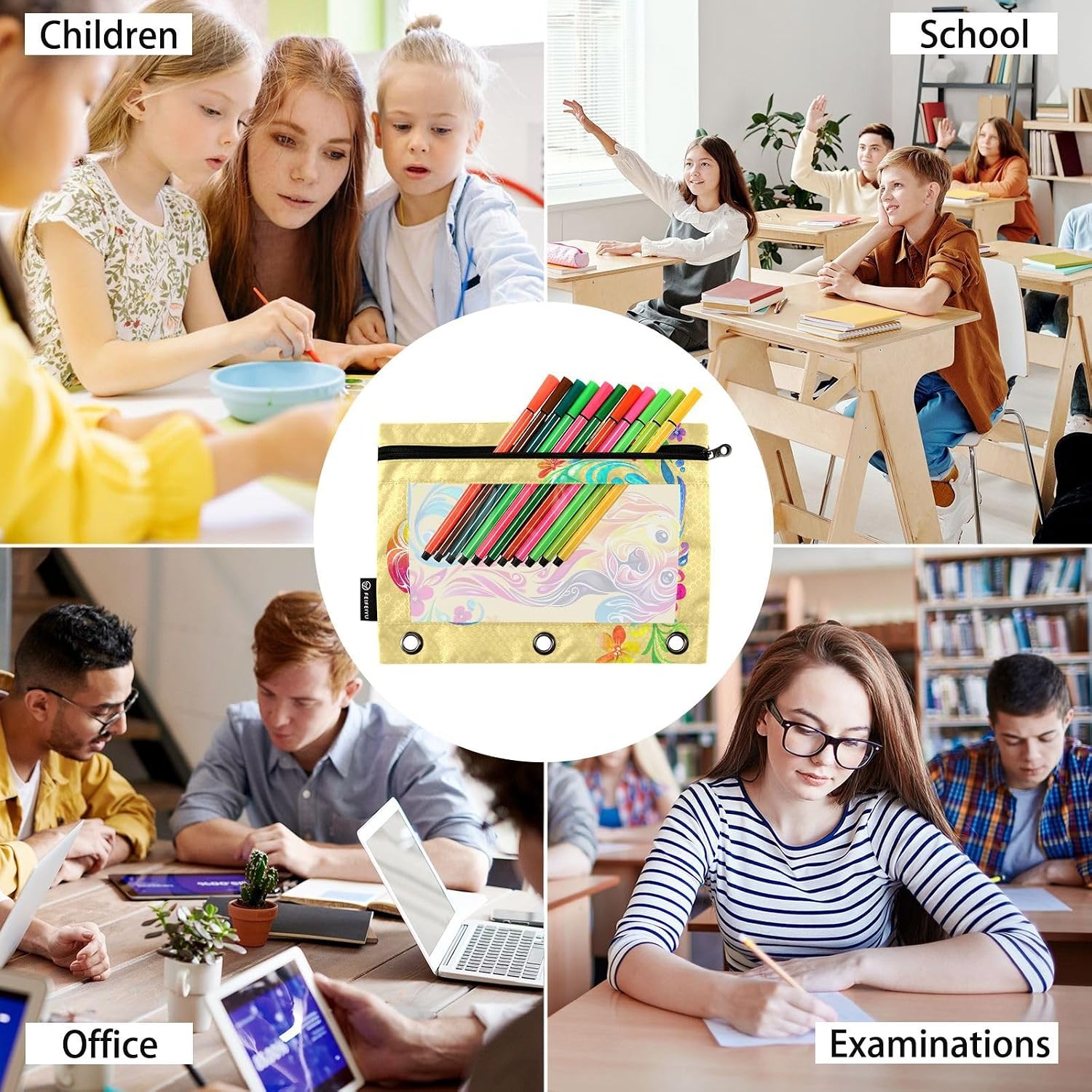 Labrador Pencil Pouches for 3 Ring Binder,2 Pack 3 Ring Binder Pencil Case with Zipper Reinforced Grommets,Pencil Bags for Office Organizers image 5