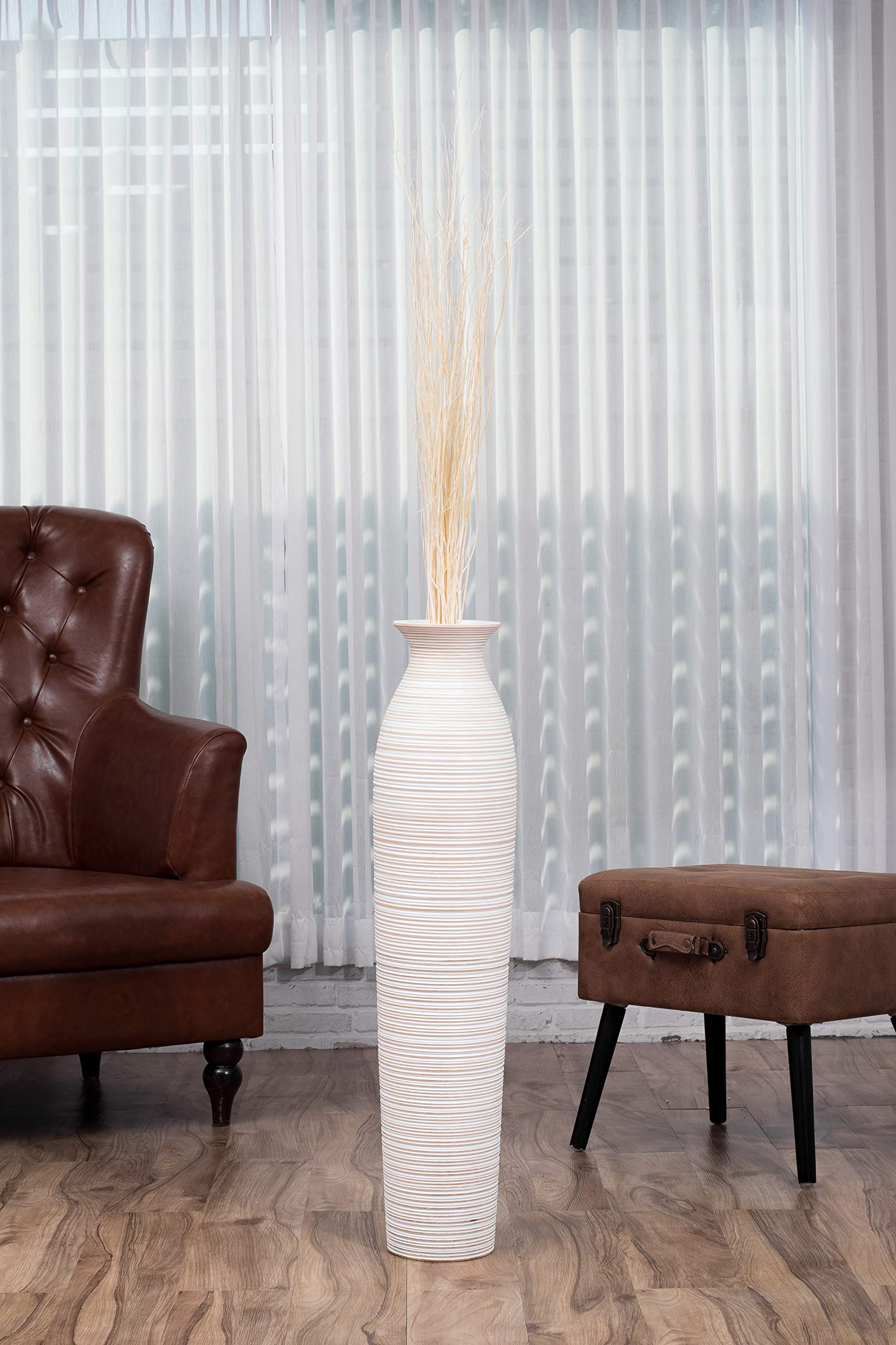 Leewadee Grand Vase de Sol 85 cm Bois de Manguier Pampa & Fleurs Séchées