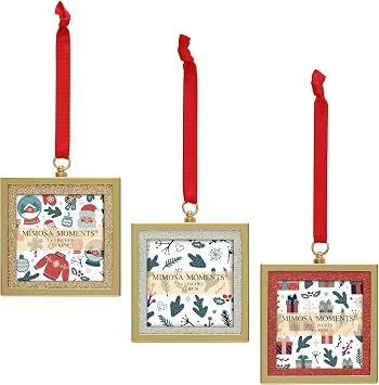 3-Pack 3x3 Brass Glitter Bling Picture Frame Ornaments