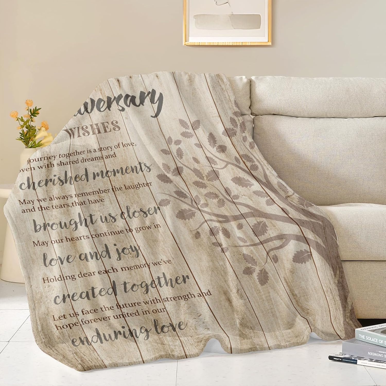 kampdream Gift for Anniversary, 50"x60" Throw Blanket -Inspirational Word Meaning Days Christmas Love's Gifts Bedding Sofa Couch Soft Flannel, Vintage Beige