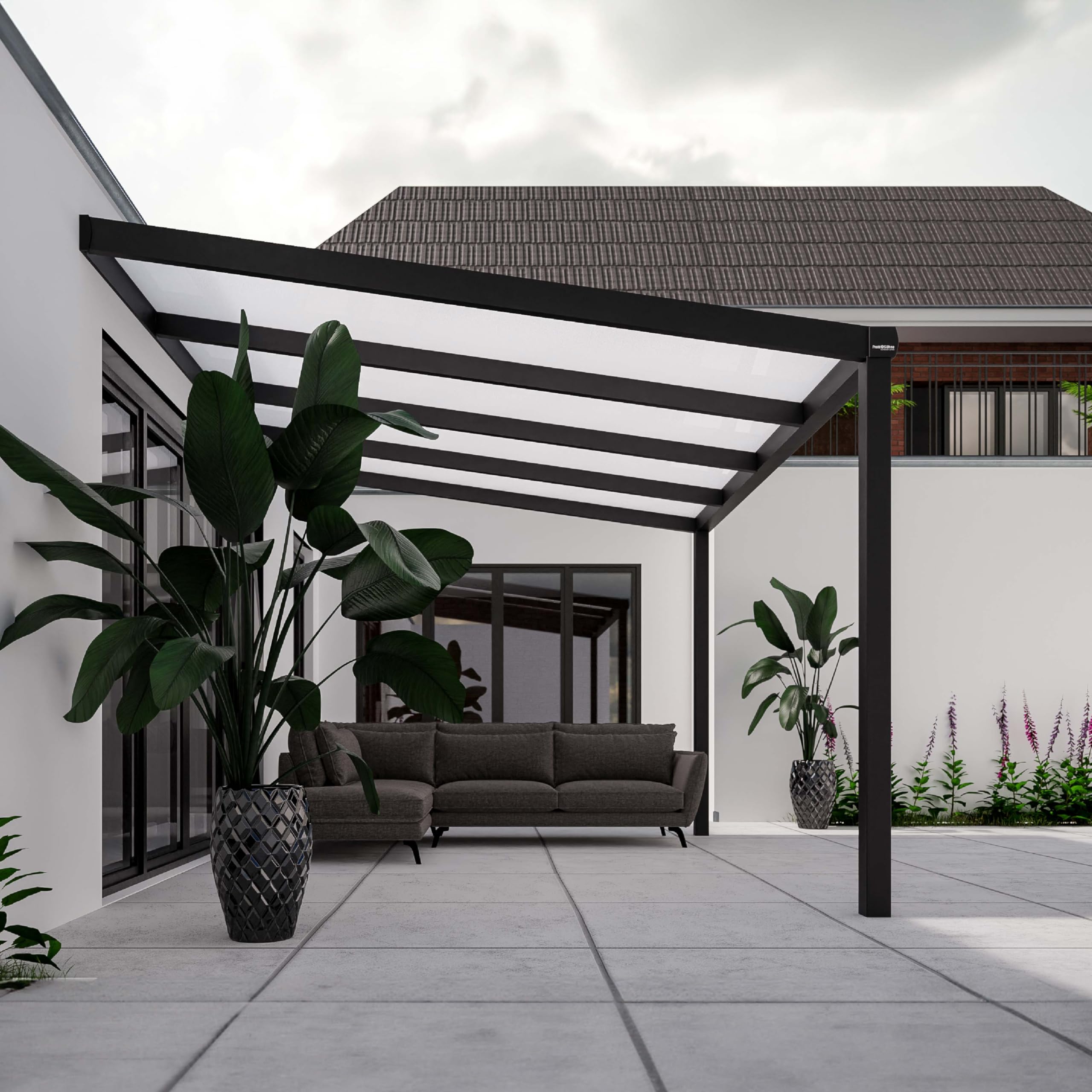 Pratt & Söhne Terrassenüberdachung aus Aluminium 406 x 357 x 285 cm - Pavillon inkl. Hohlkammerplatten Opal - Carport Pergola Veranda - Anthrazit