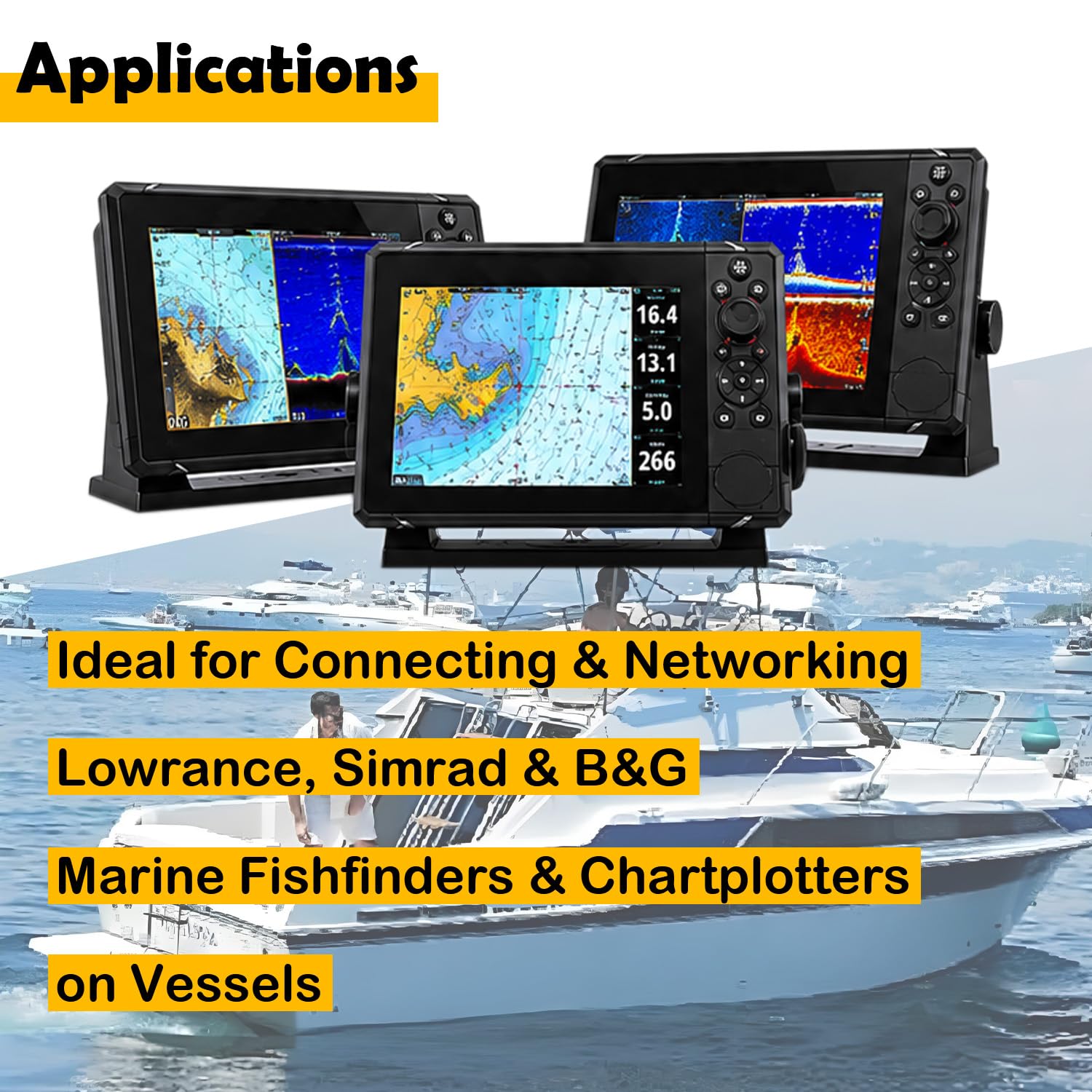000-0127-30 25ft Marine Ethernet Cable Compatible with Lowrance Hook HDS Elite, Simrad B&G Navico Fishfinder Chartplotter Network, 5-Pin Male-to-Male