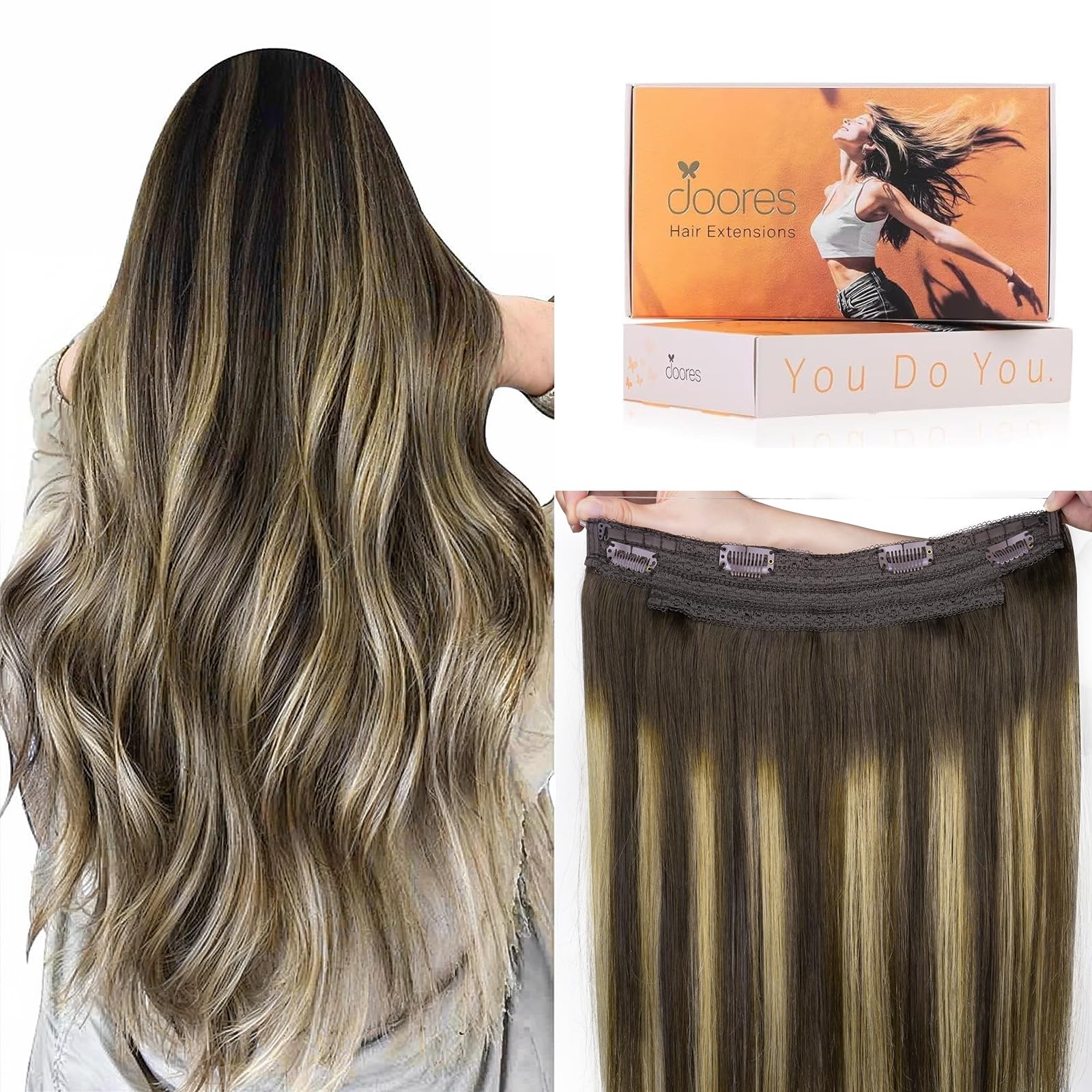 DOORES Wire Hair Extensions 20 Inch 110g Remy Human Wire Hair Extensions Invisible Transparent Line Adjustable Hairpieces Secret Extensions Straight