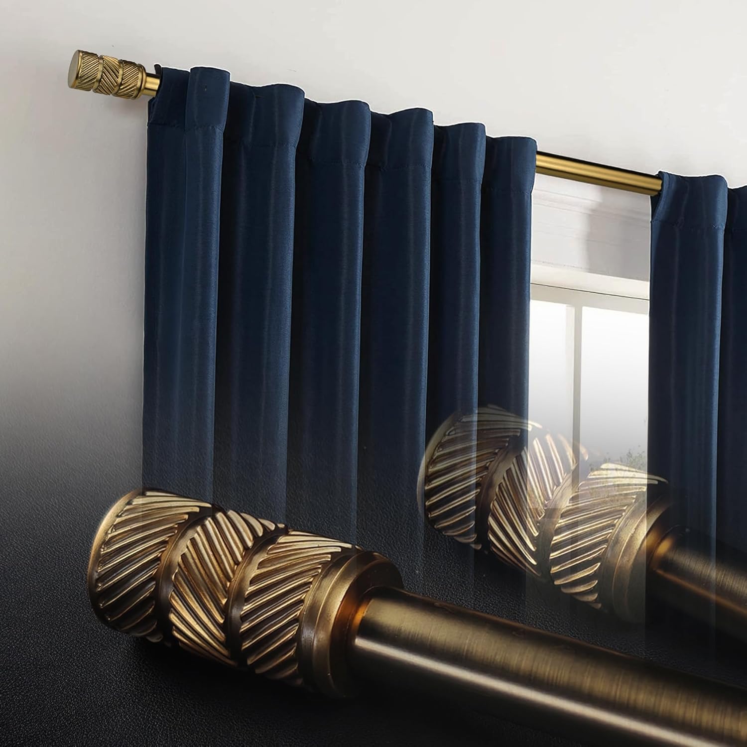 1-1/8 Inch Diameter Antique Gold Curtain Rods with Knurl Design Finial, 36-72 inch Telescoping Single Curtain Rods for window width 24-68 inch, Drapery Rods for Bedroom,Living Room