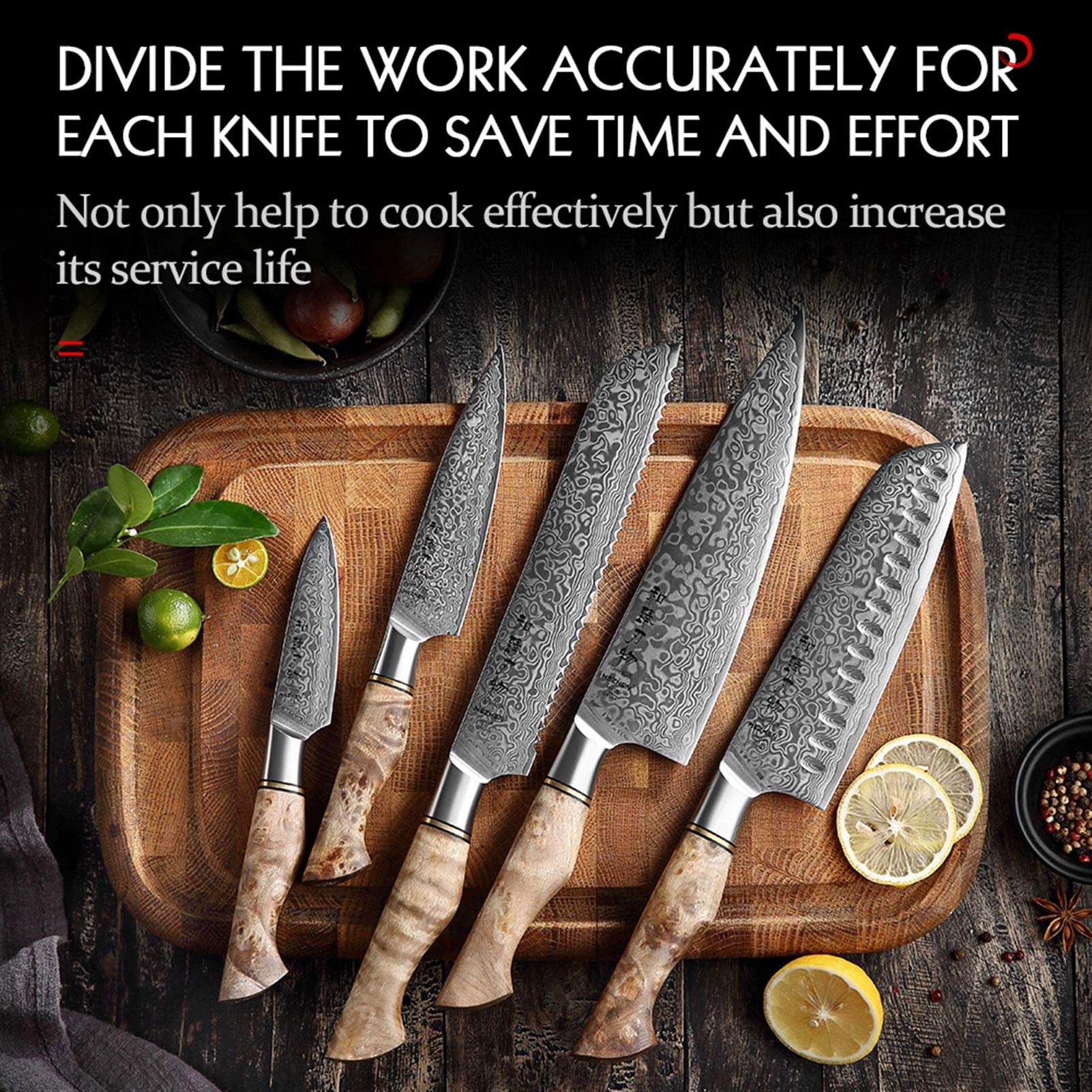 1-5pc. Set di coltelli Damasco in acciaio Chef Chef Santoku Pane Pronto Utility Professionale Affettatura Coltello Coltello Cucina Coltello da cucina Coltello da cucina (Color : 3pc knife set)