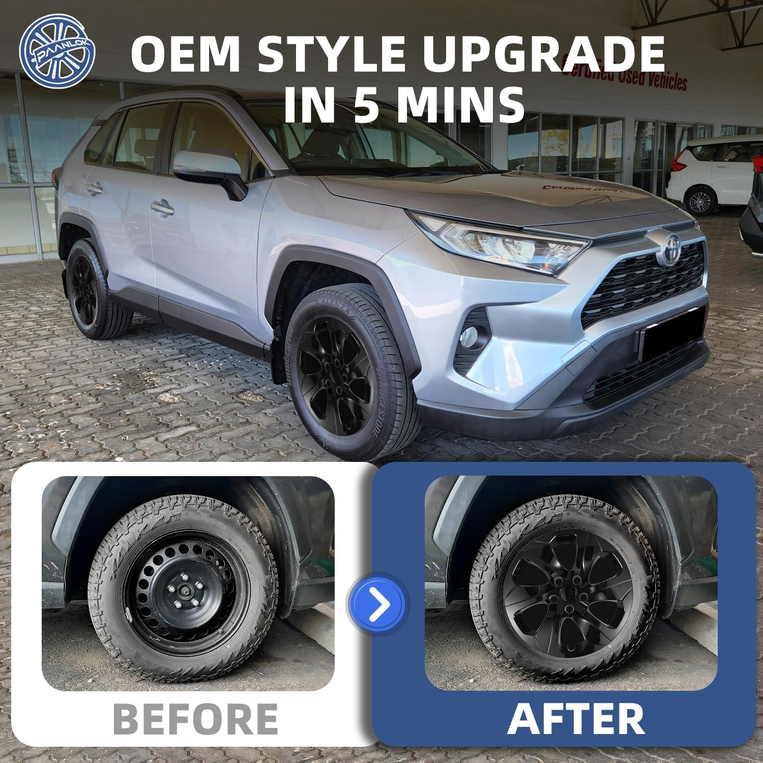 17 Inch Wheel Covers Hubcaps for 2019-2025 Toyota RAV4, Fits OEM #42602-0R040, 4-Pack Direct Replacement Two-Tone Silver & Gloss Black Wheel Skins