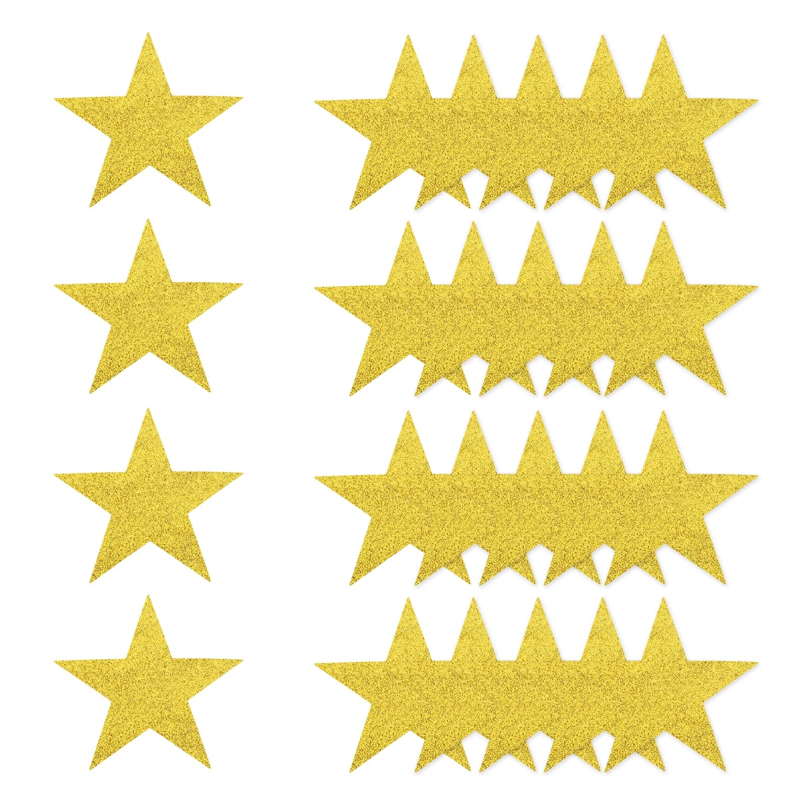 sourcing map 24 Pcs Glitter Stars Cutouts Decoration, 6" Paper Star Confetti Cutouts Stars Shiny for Bulletin Board Wall Classroom Party Supplies, Bright Gold