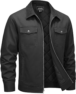 Cotrasen Men's Washed Cotton Work Jacket Quilted Lined Workwear Jackets | Cotton Twill, Corduroy Collar, Adjustable Cuffs, Diamond Quilted Lining, 5 Pockets, Metal Zipper, Vintage Workwear