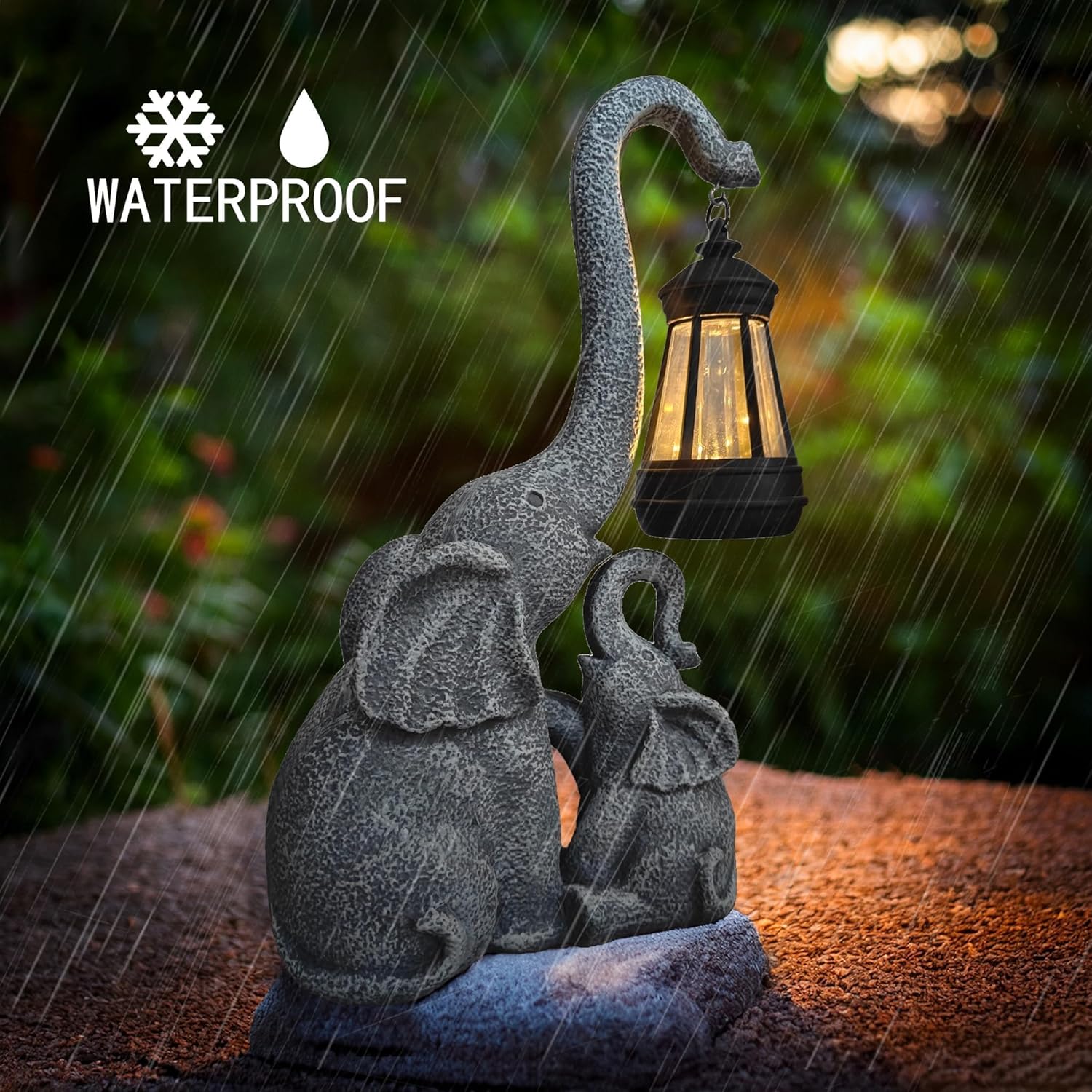 Solar Garden Outdoor Decor Statues Grey Elephant Family with Light - Outside - Outdoor Decorations Sculptures for Patio Yard Lawn Walkway Ornaments Gifts for Mom Grandma Birthday
