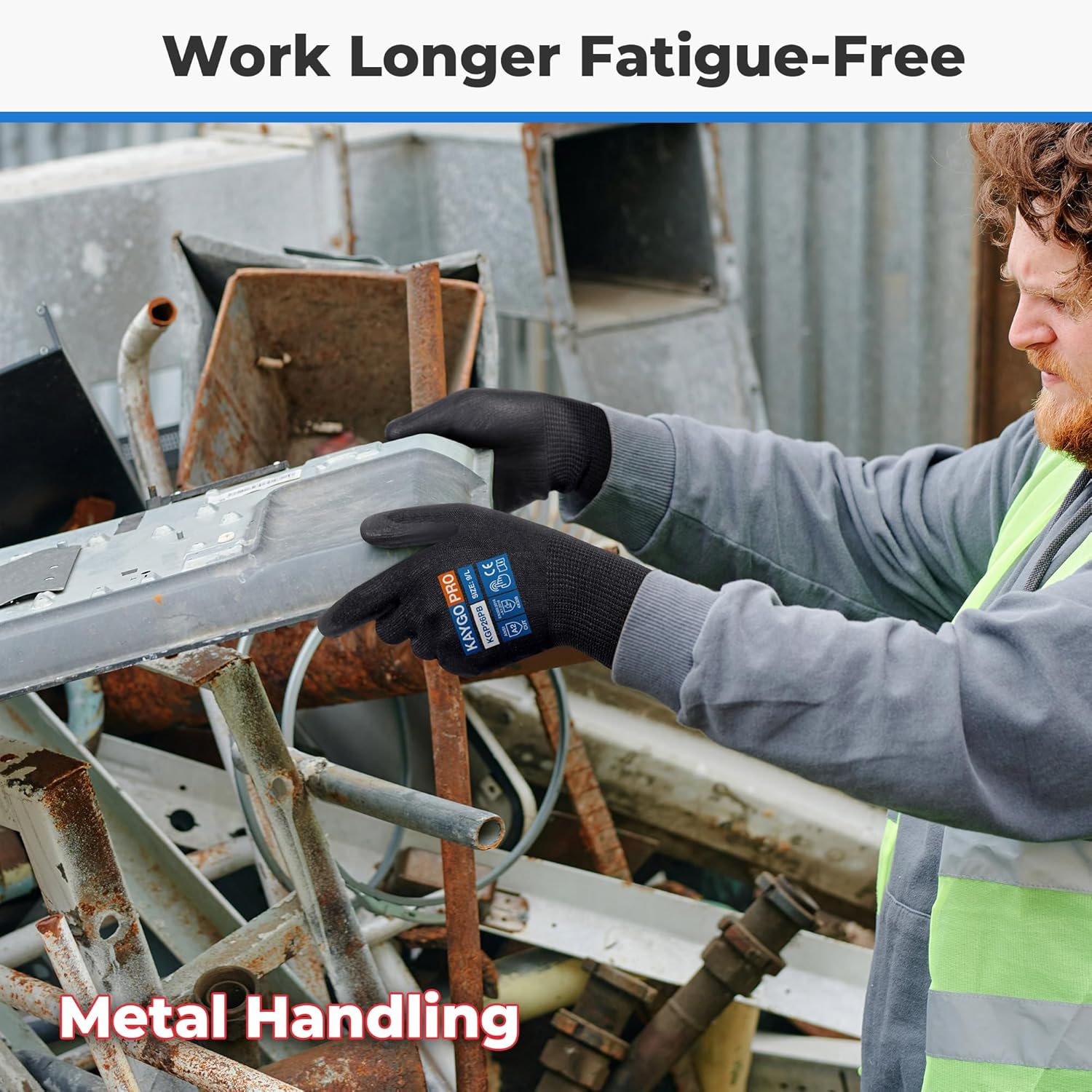 KAYGO 12 Pairs Cut Resistant Gloves PU Coated,Safety Work Gloves with Grip,Full Fingers Touchscreen, ANSI Cut Level A1, KGP26