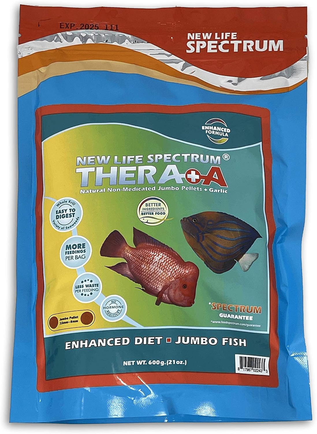 New Life Spectrum Thera+A Jumbo 7.5mm Pellet for Fresh & Saltwater Fish, 600g