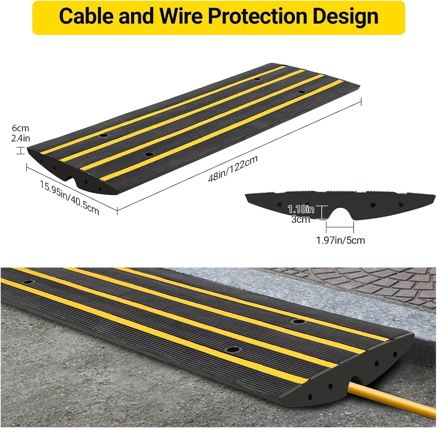 ExploreHorizon Rubber Driveway Gutter Slope Ramp 48in 2Pack - Rubber Curb Ramps for Driveway, Low Profile Design for Cars, Water Channel for Drainage, Perfect for Driveway Thresholds