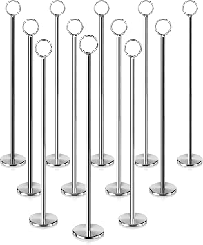 New Star Foodservice Ring-Clip Table Number Holder / Place Card Stand, 15 Inch, Silver, Set of 12