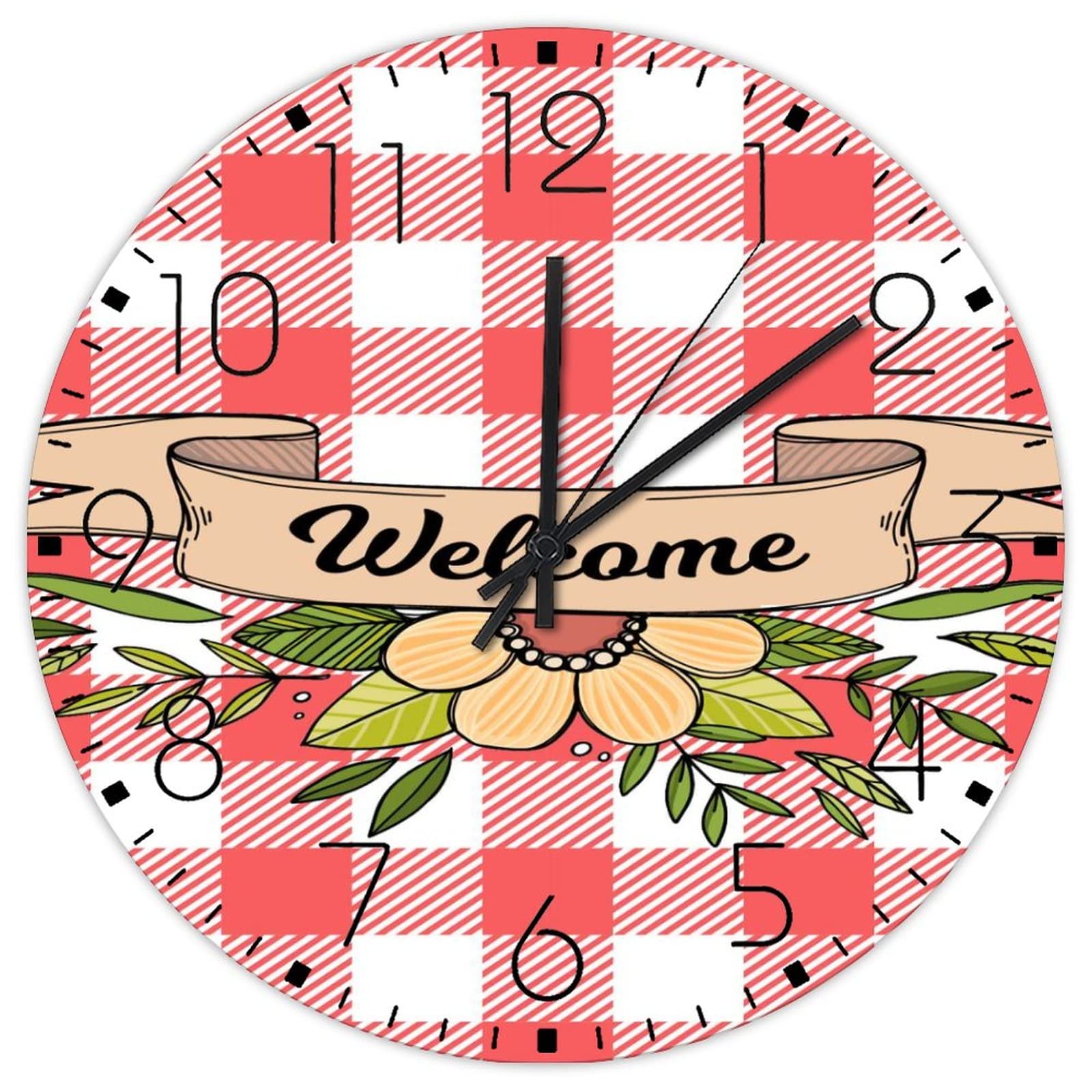 Horloge murale ronde en bois rouge et blanc pour une chambre à coucher zen