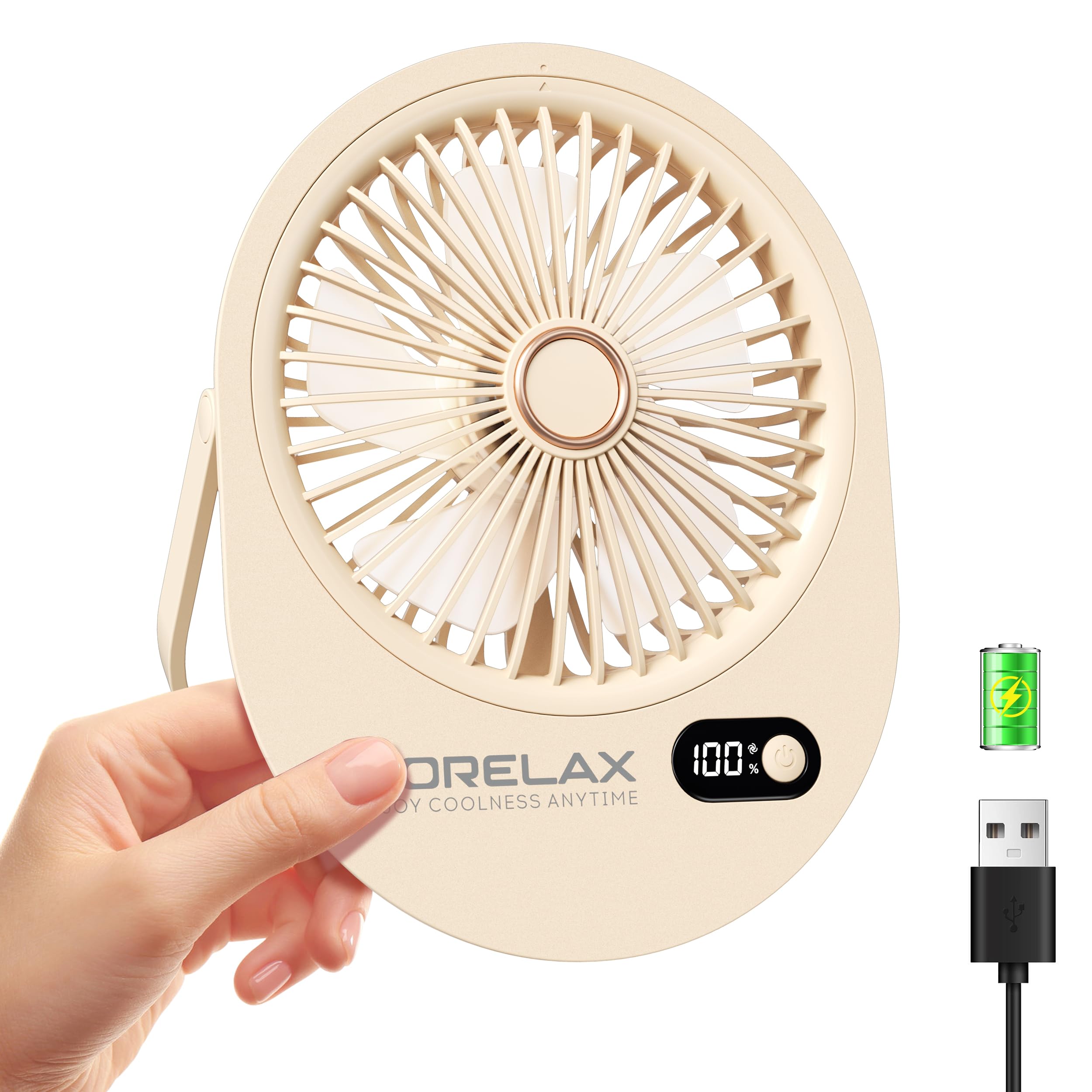 USB Desk Fan,3 IN 1 Rechargeable Portable Fan,180 Adjustable,6 Speed Strong Wind,Mini Personal Desktop Fan for Travel/Cruise/Bedroom/Office/Indoor/