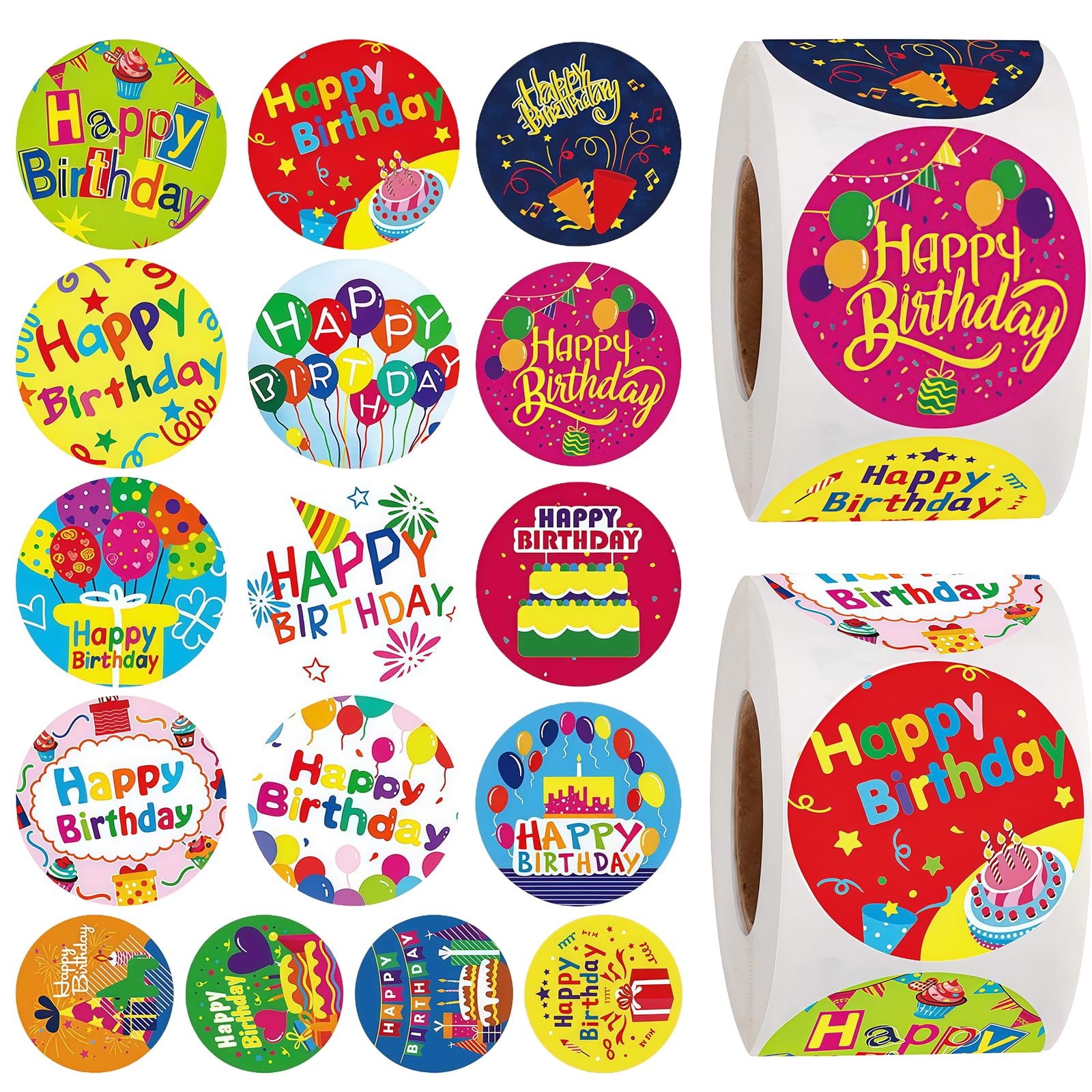 Kelisdi E 2 Roll Round Happy Birthday Decal Strong Adhesiv Backing Saf For Children Gift Packaging Accessories Adhesiv Celebration Labels