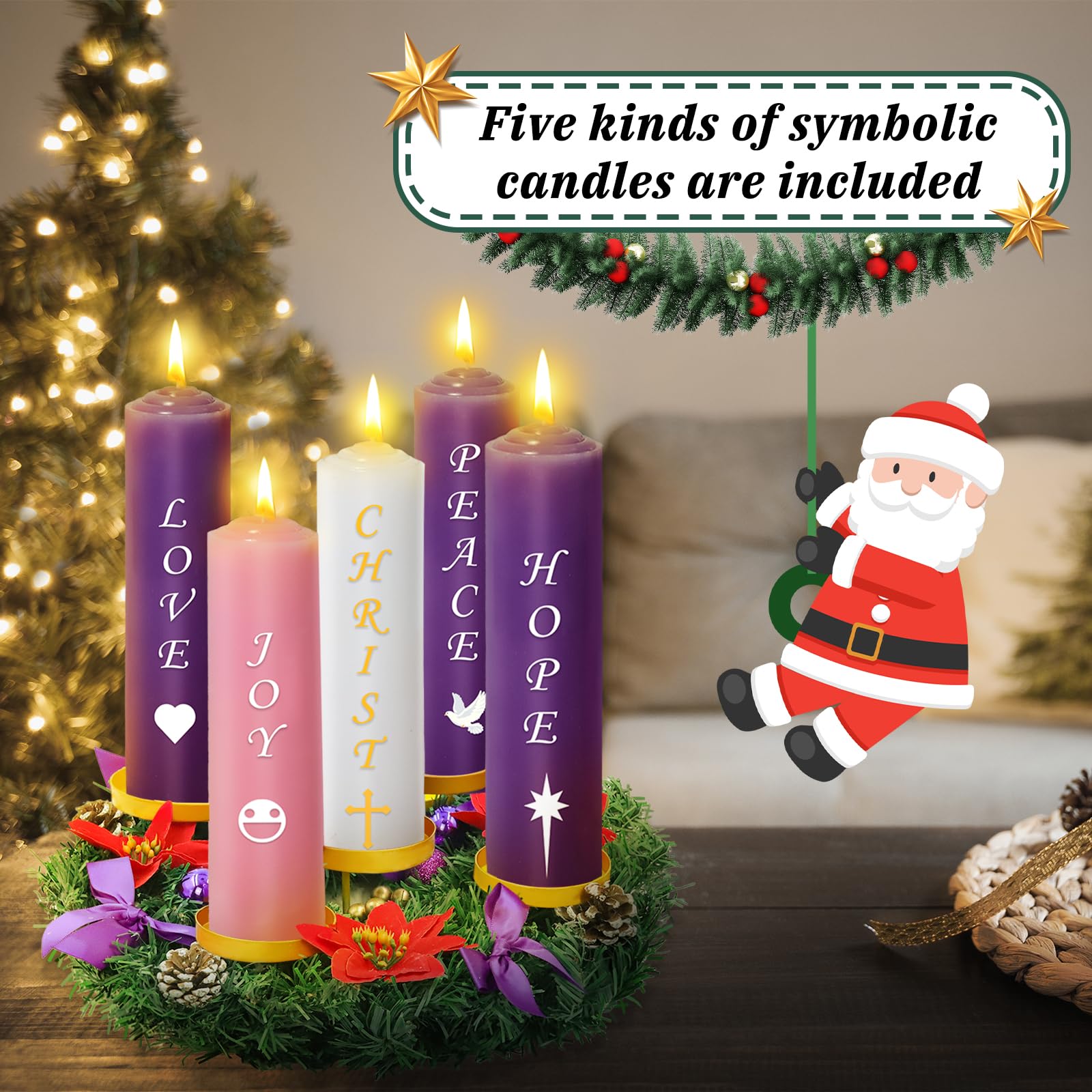 Corona de Adviento de Navidad, 5 portavelas con 5 vasos de metal para velas, centros de mesa ignífugos, decoración para mesa, interior, hogar, iglesia (sin velas)