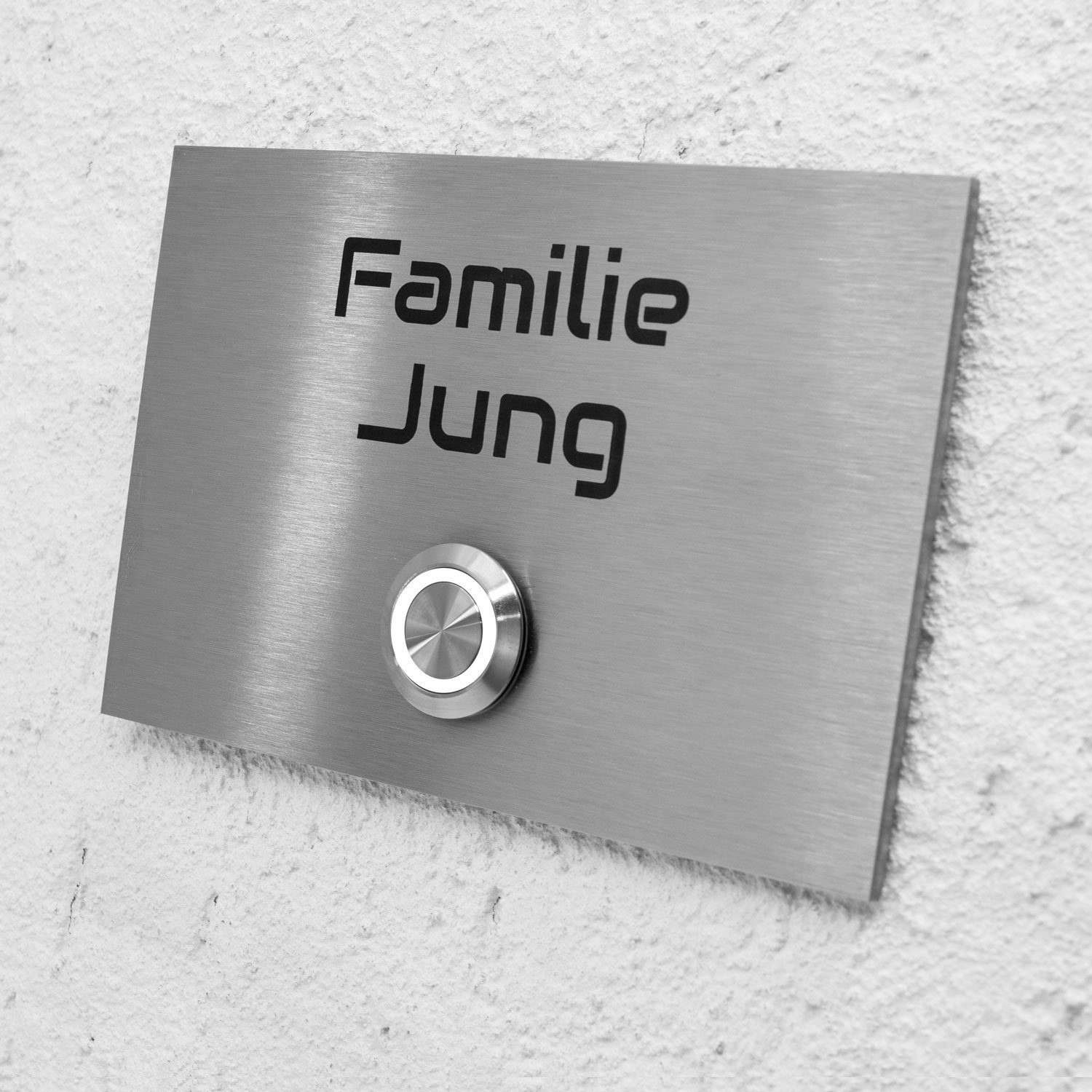 Jung Edelstahl Design Türklingel London 002 Klingelschild mit Gravur oben LED Klingeltaster (Weiß) mit Schraubkontakten. Unterputz Klingelplatte in verschiedenen Größen