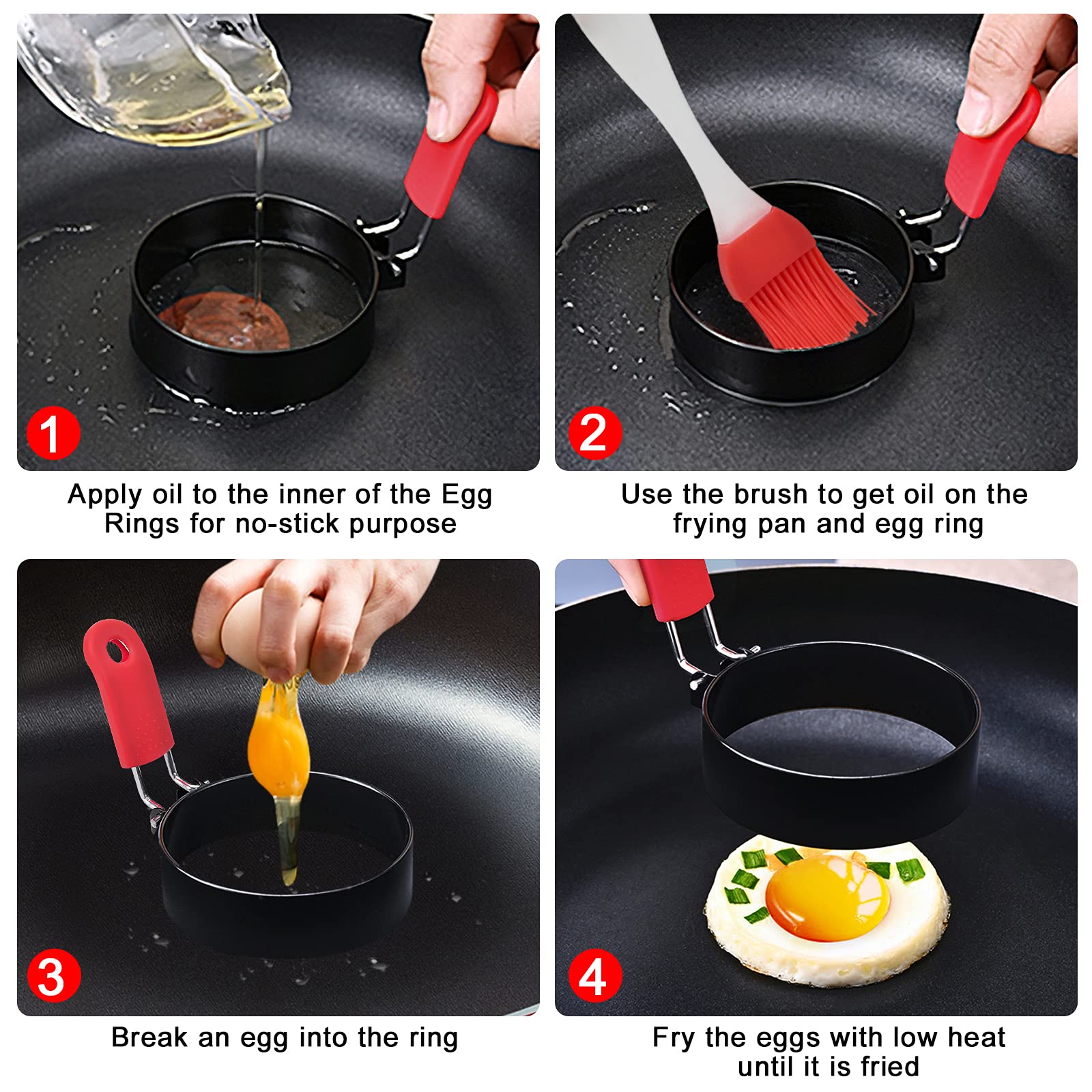 Lot De 4 Moules à œufs Avec Couvercle + Pinceau – Formes Amusantes (cœur, étoile…) – Antiadhésif – Rose – Sans BPA - 4